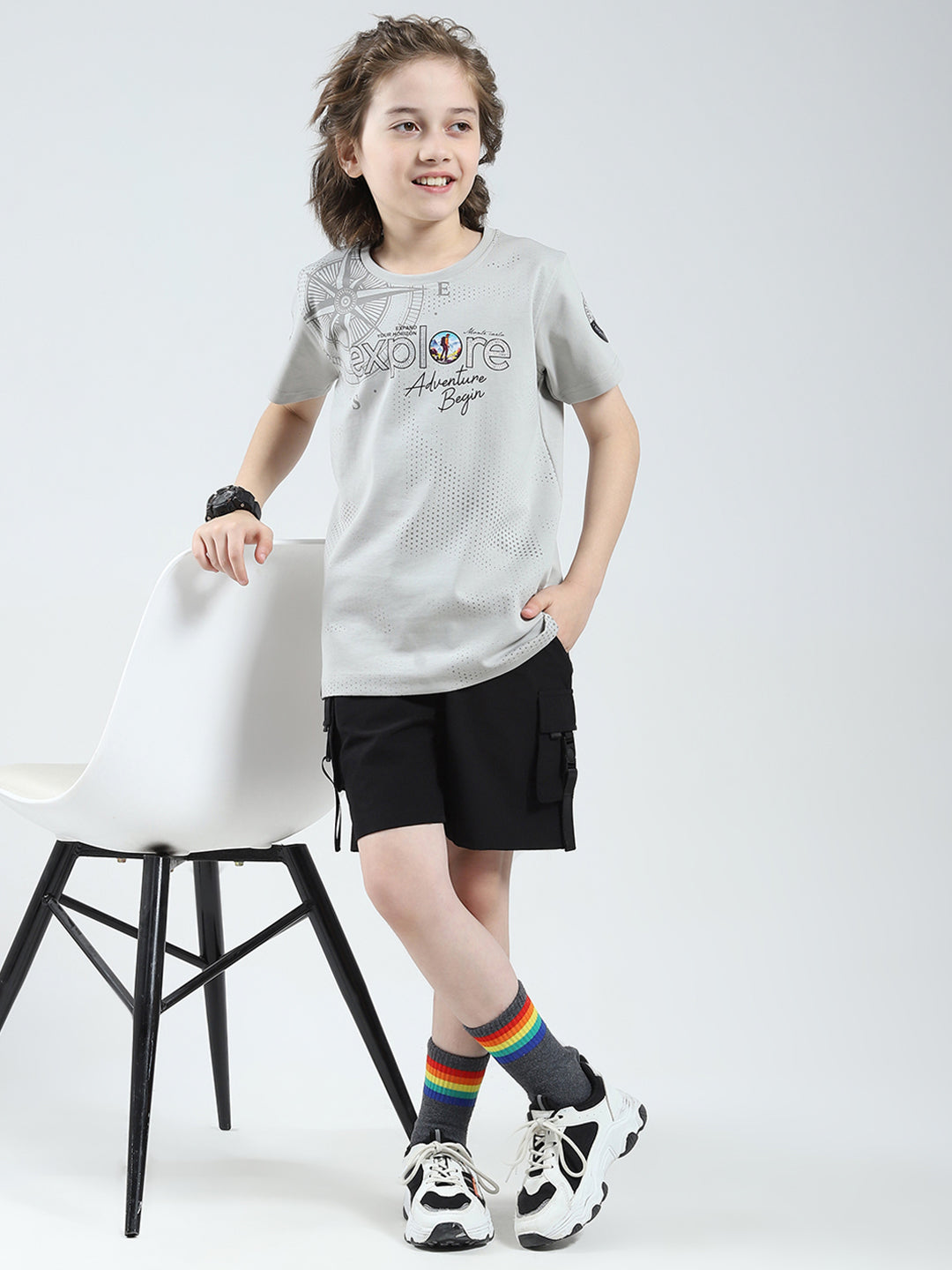 Boys Black Solid Regular Fit Bermuda