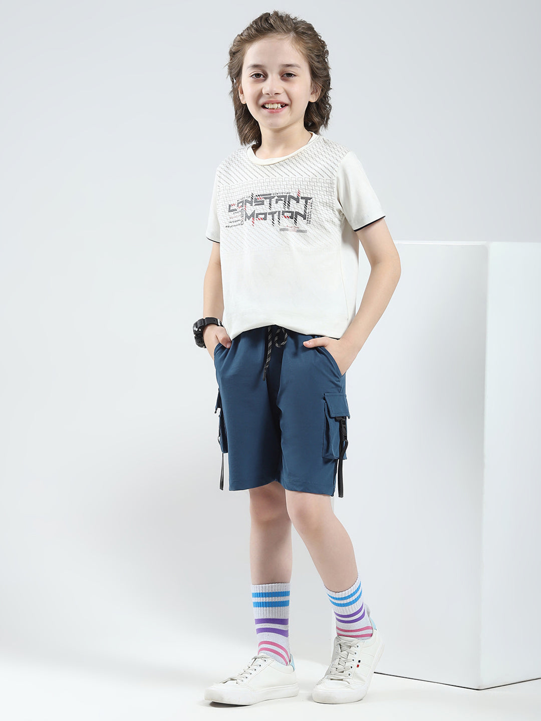 Boys Teal Blue Solid Regular Fit Bermuda