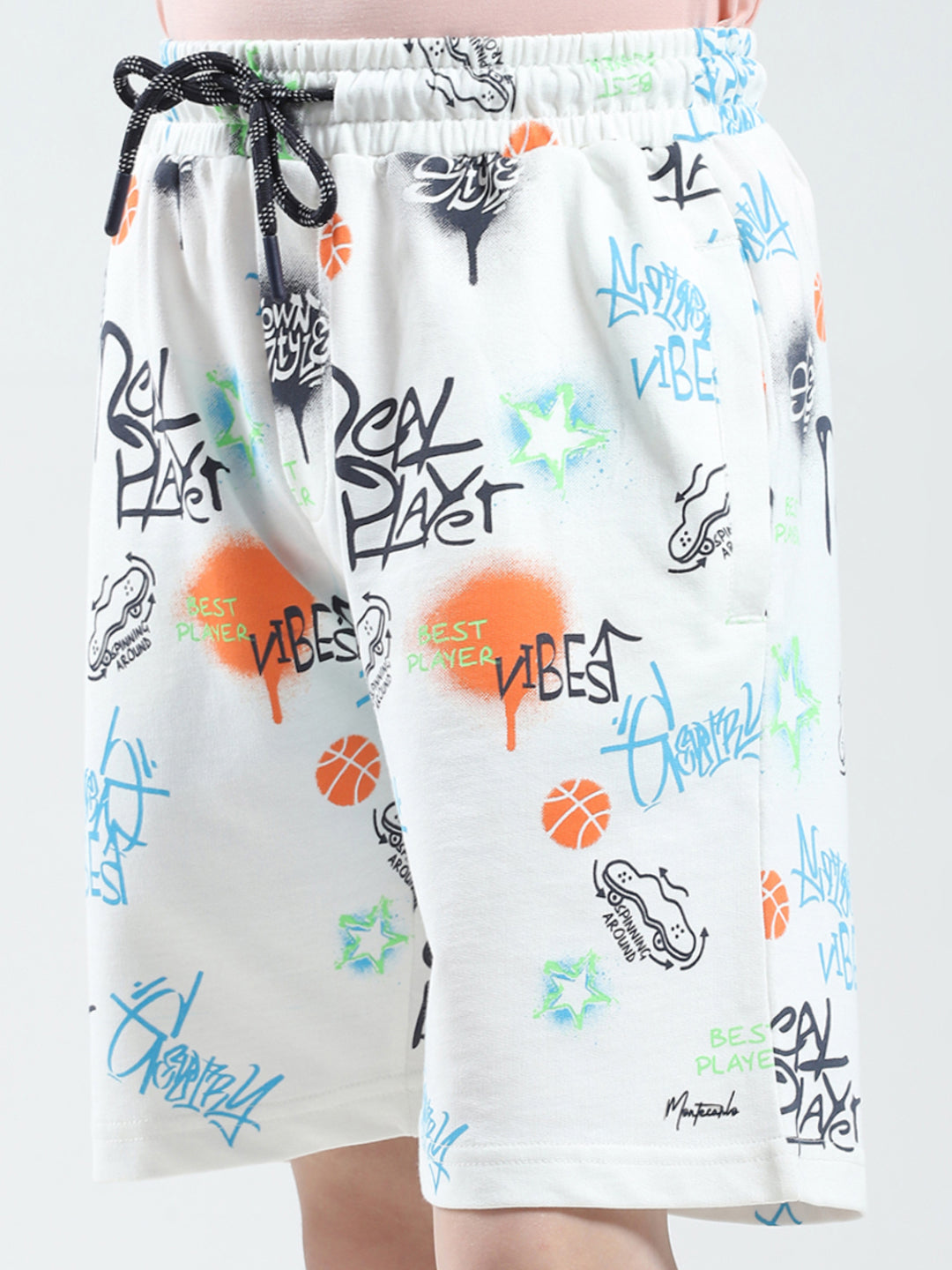 Boys White Printed Regular Fit Bermuda