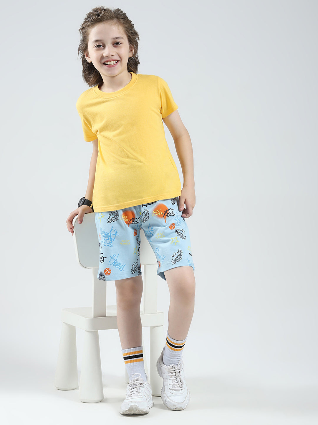 Boys Blue Printed Regular Fit Bermuda