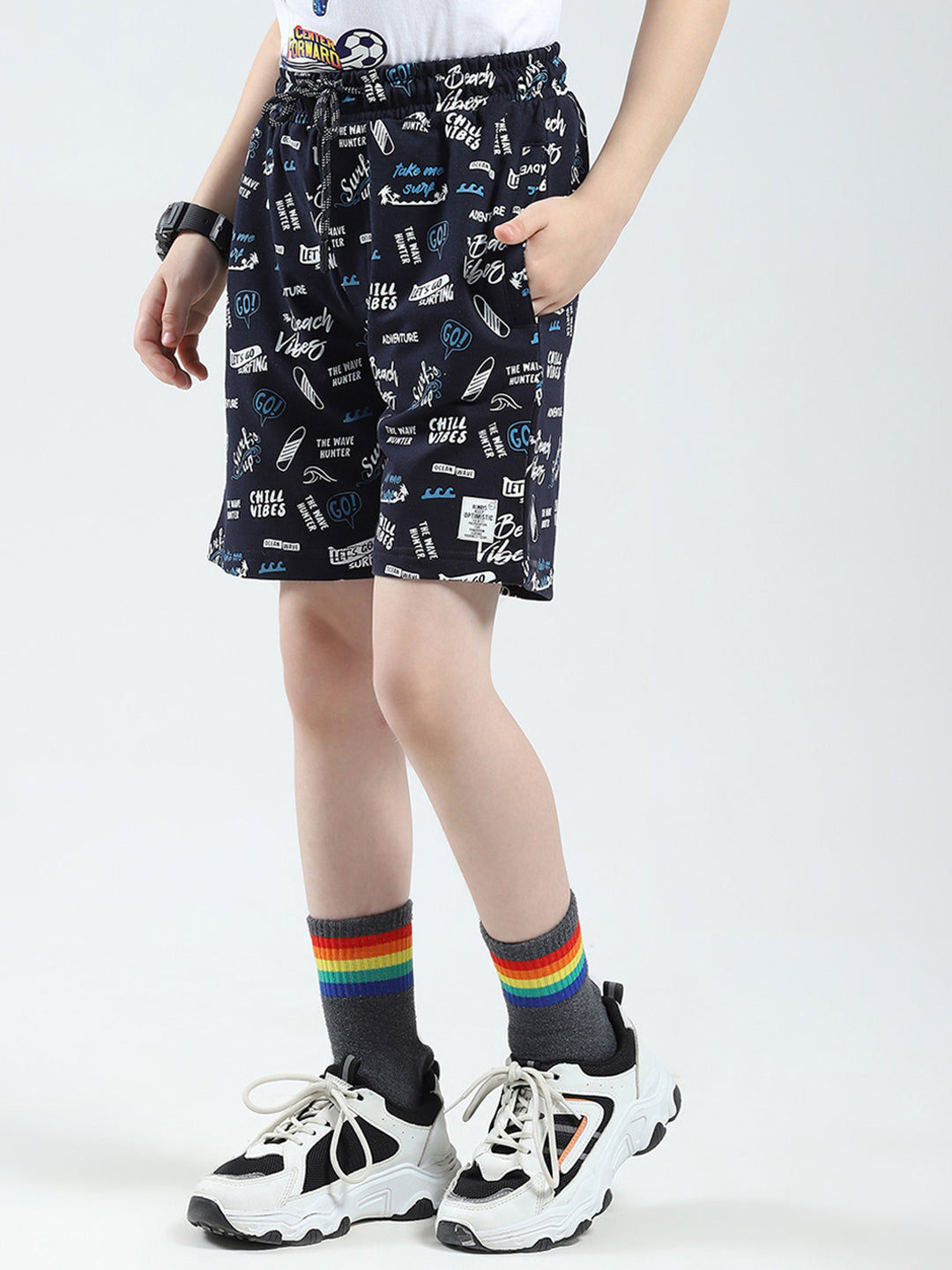 Boys Navy Blue Printed Regular Fit Bermuda