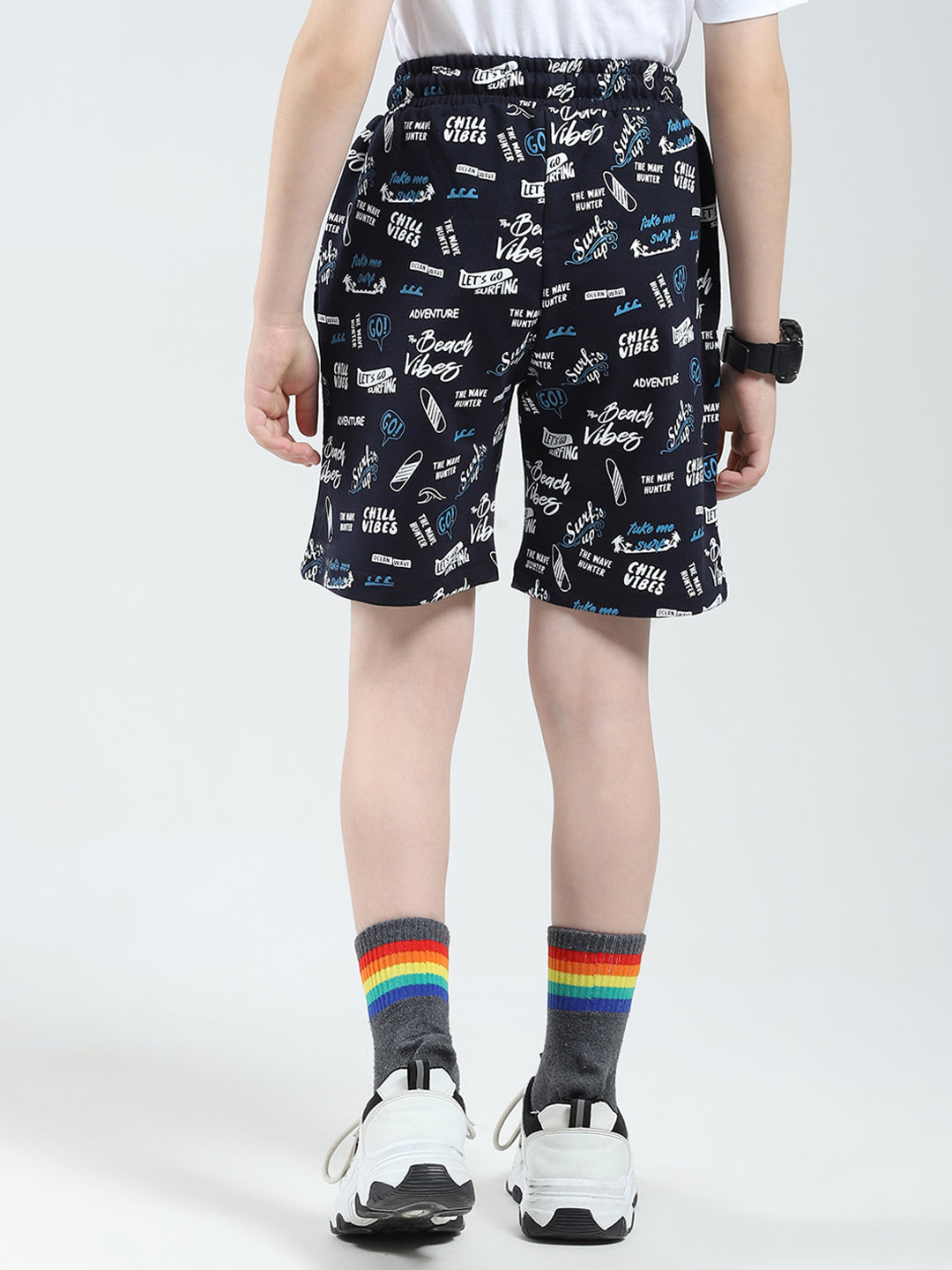 Boys Navy Blue Printed Regular Fit Bermuda