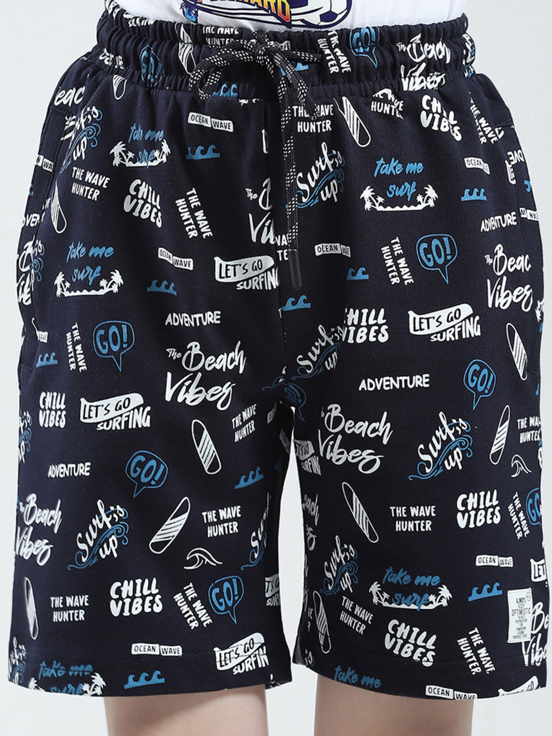Boys Navy Blue Printed Regular Fit Bermuda