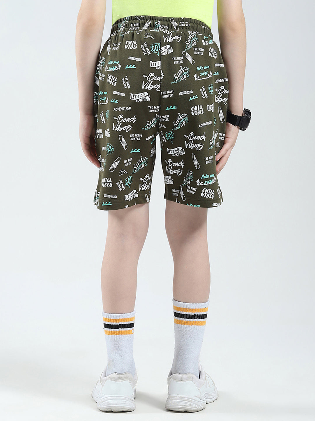 Boys Olive Printed Regular Fit Bermuda