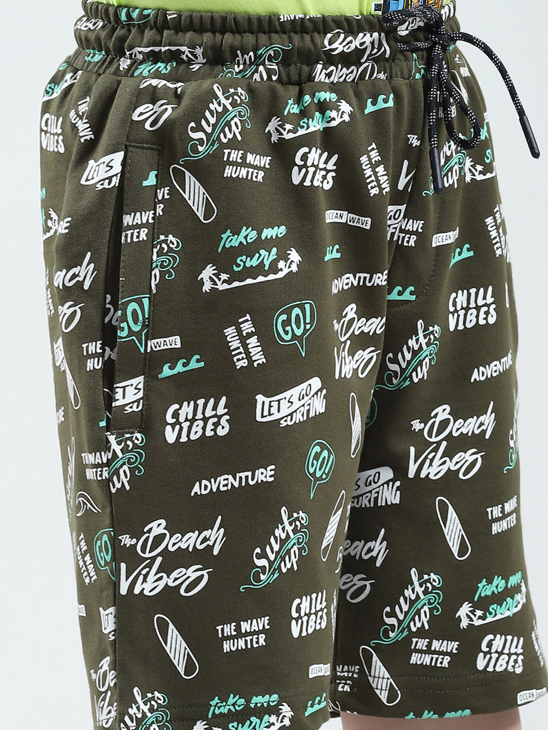 Boys Olive Printed Regular Fit Bermuda