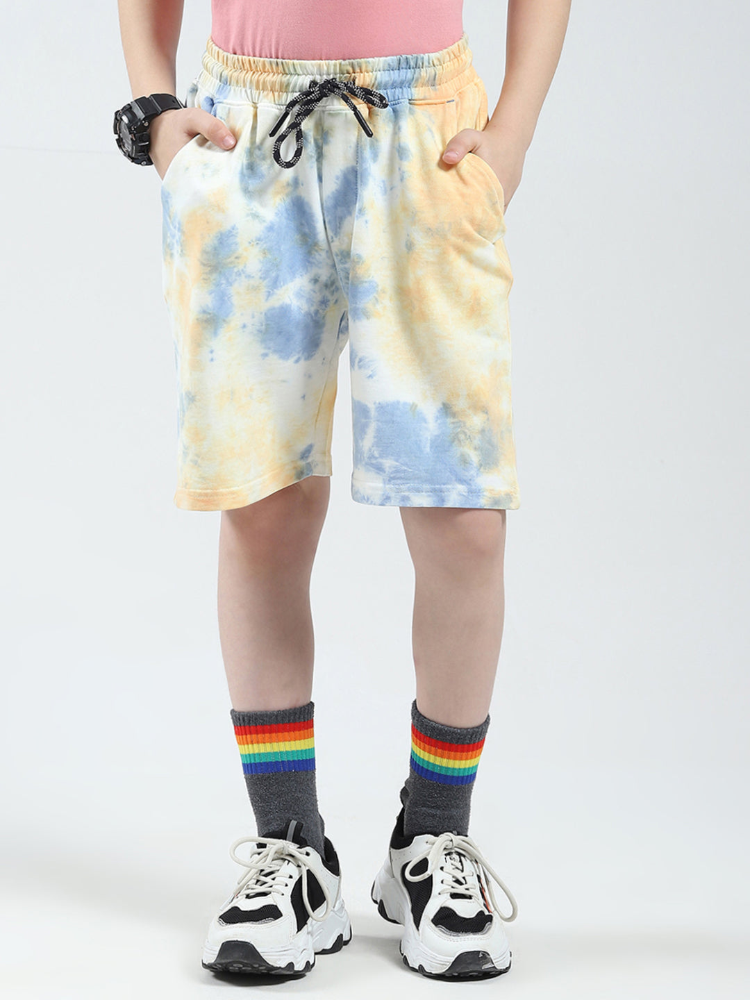 Boys Blue Printed Regular Fit Bermuda