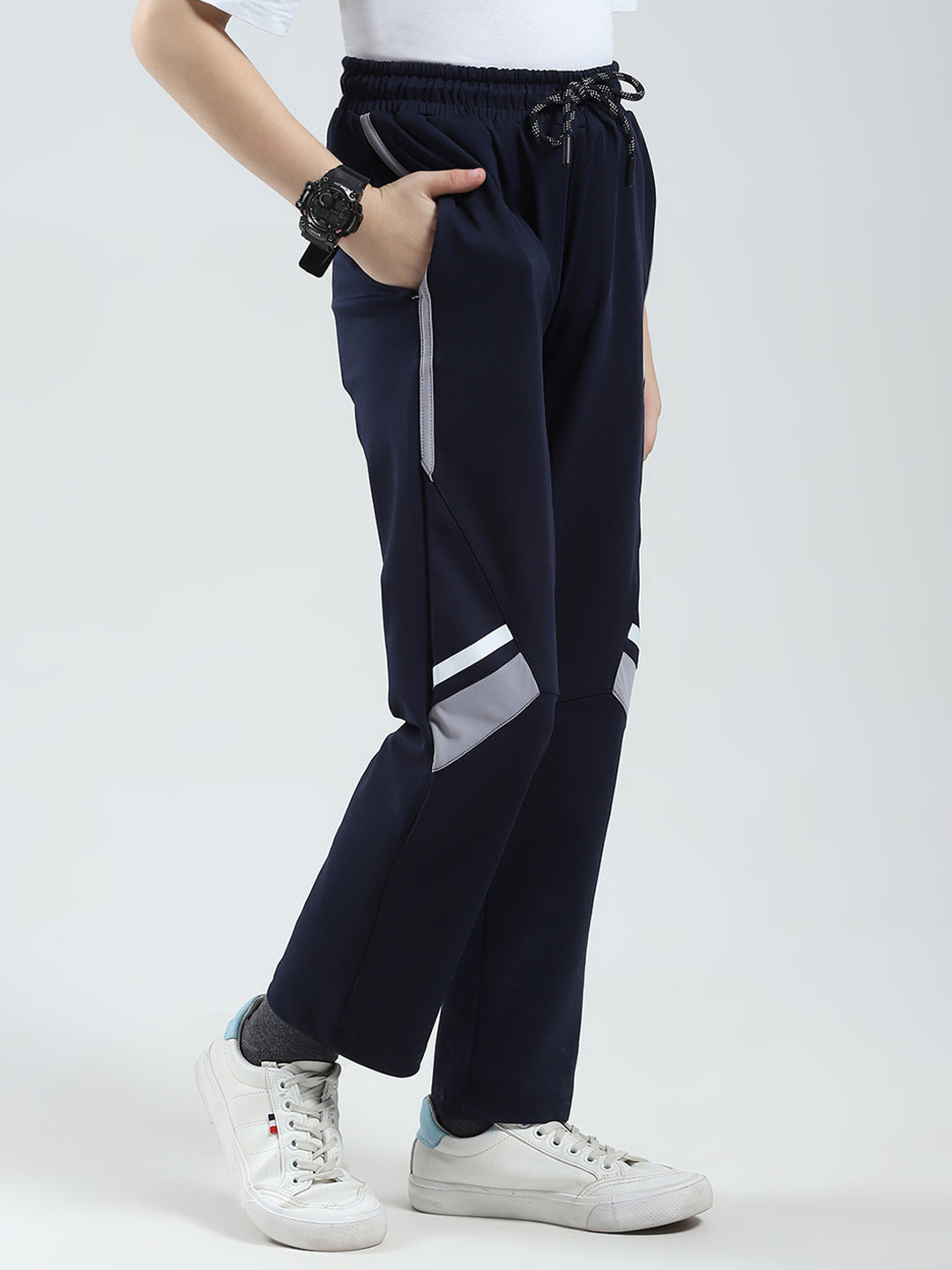 Boys Navy Blue Printed Regular Fit Lower