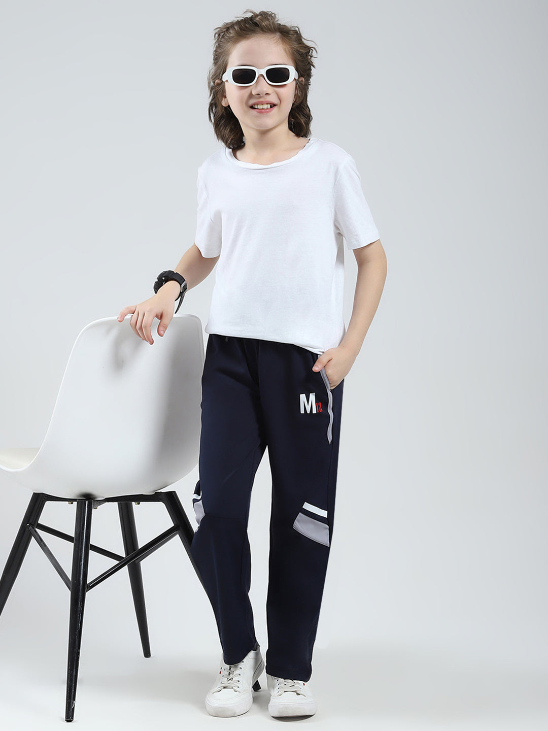 Boys Navy Blue Printed Regular Fit Lower