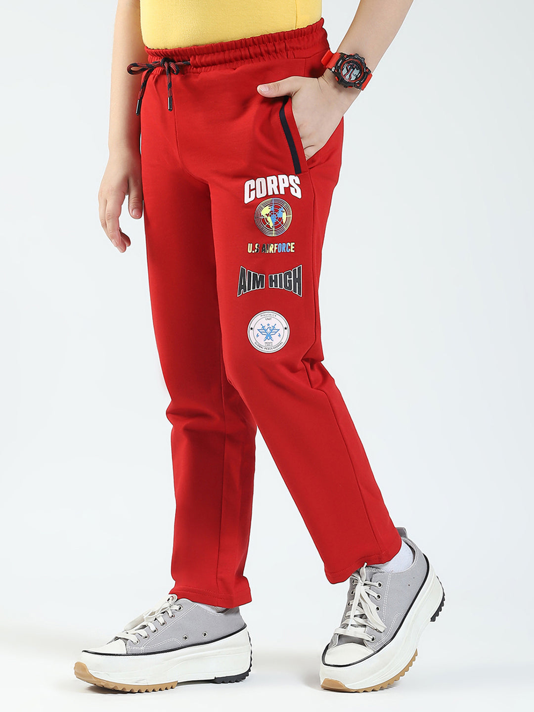 Boys Red Solid Regular Fit Lower