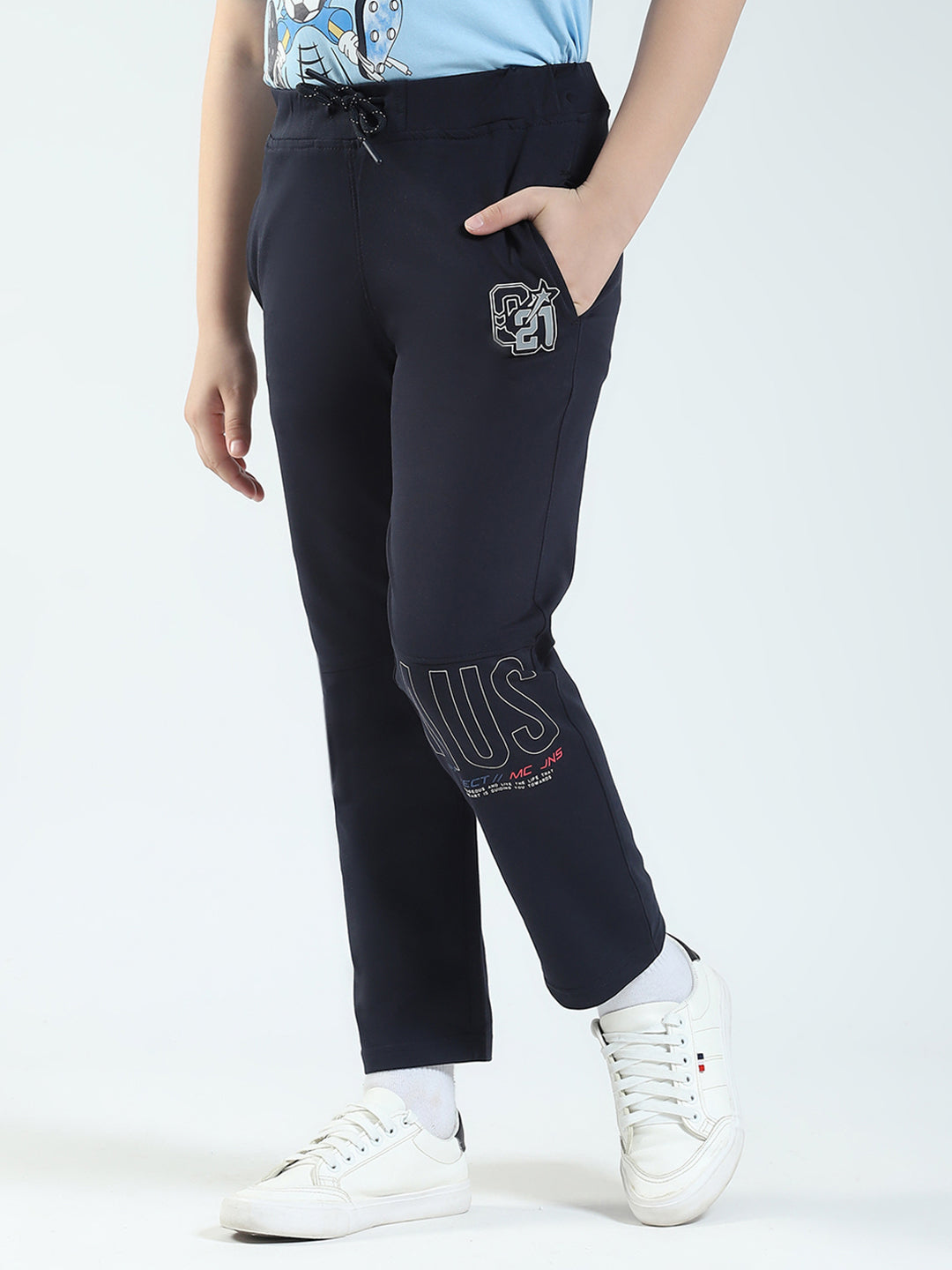 Boys Navy Blue Solid Regular Fit Lower