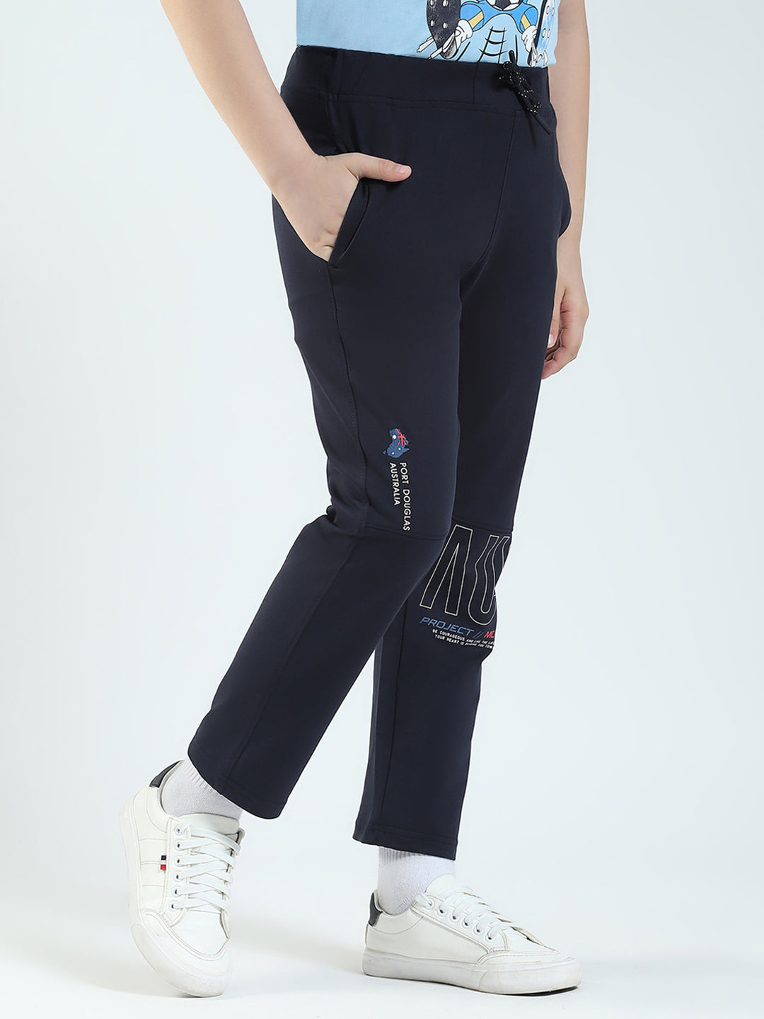 Boys Navy Blue Solid Regular Fit Lower
