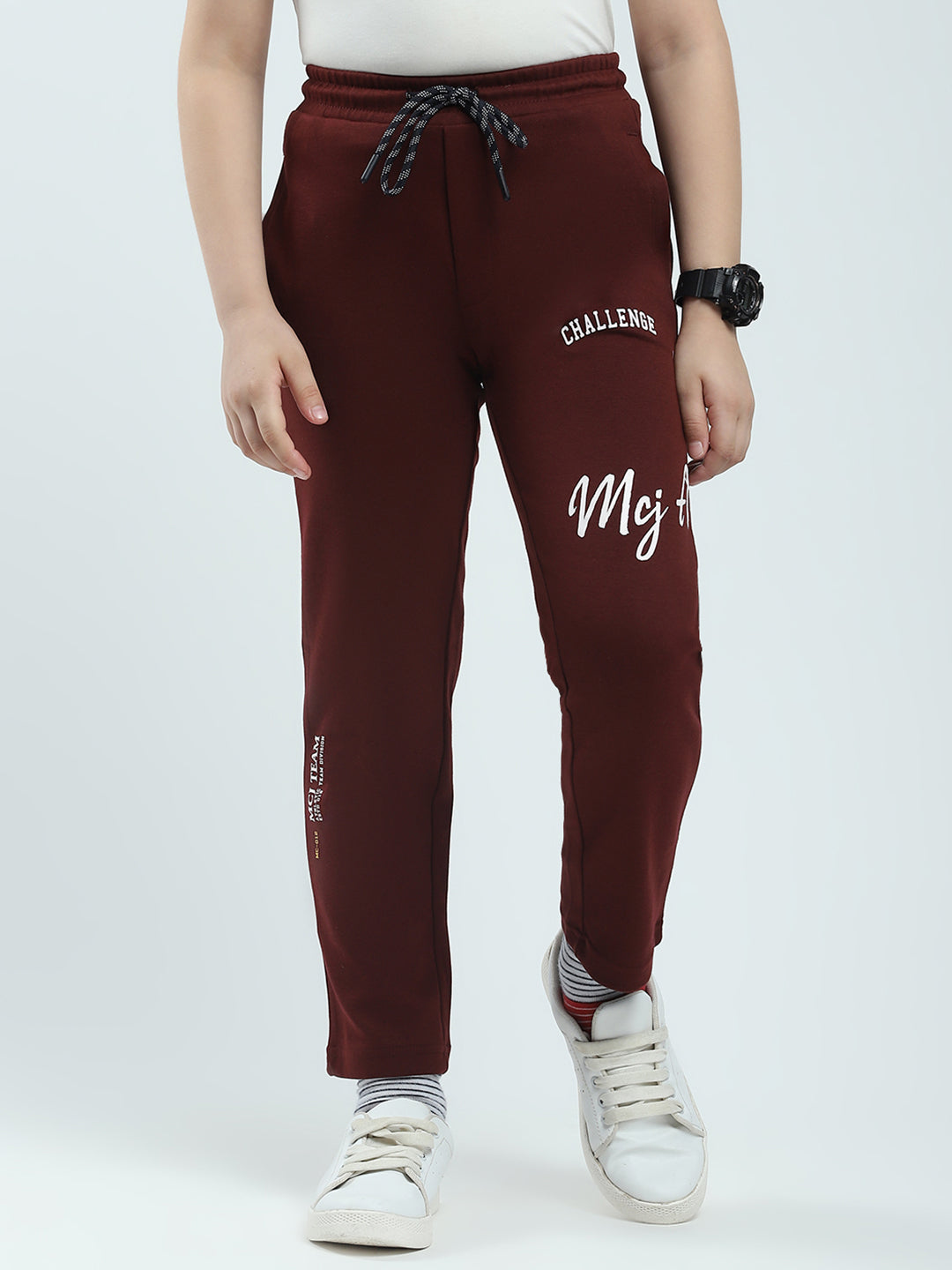 Boys Maroon Solid Regular Fit Lower
