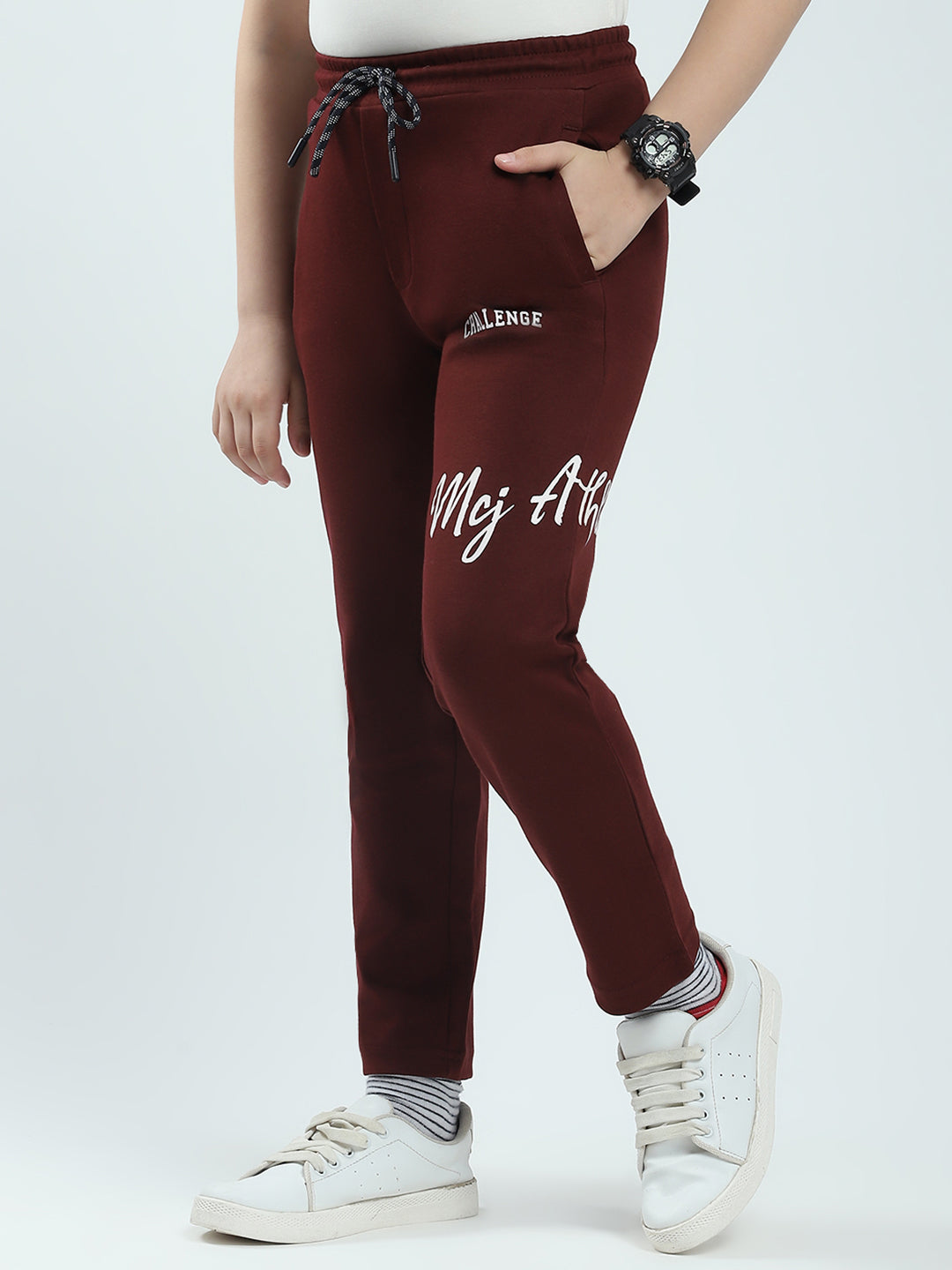 Boys Maroon Solid Regular Fit Lower