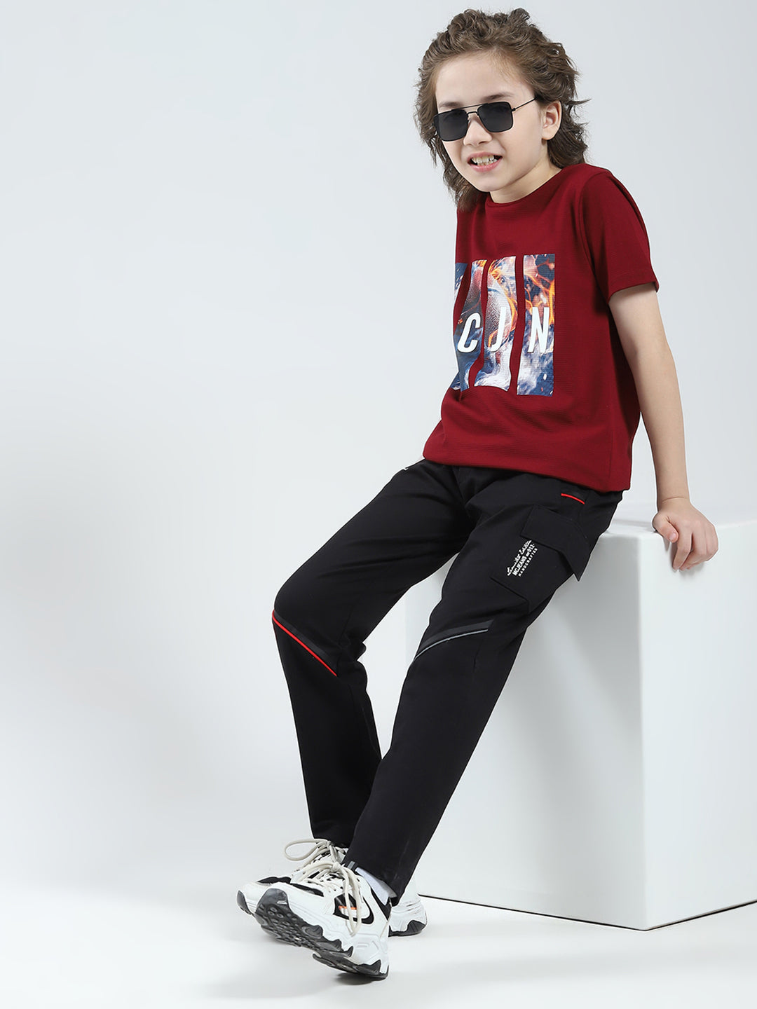 Boys Black Printed Regular Fit Lower