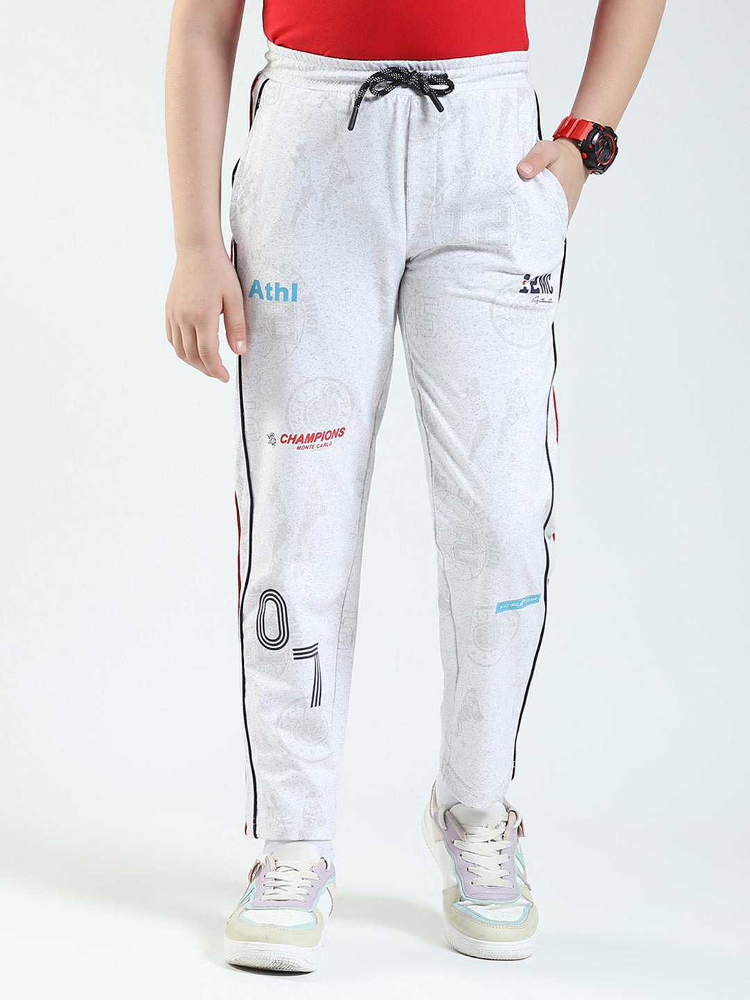 Boys White Printed Regular Fit Lower