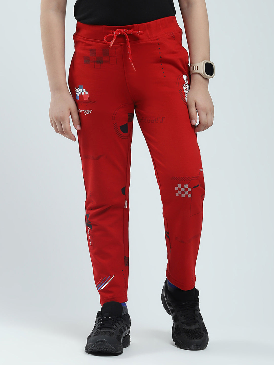 Boys Red Printed Regular Fit Lower