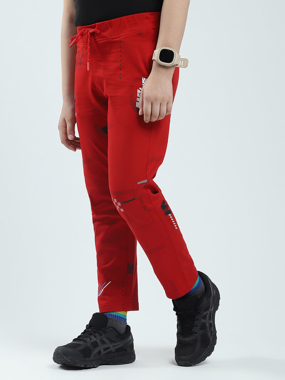 Boys Red Printed Regular Fit Lower