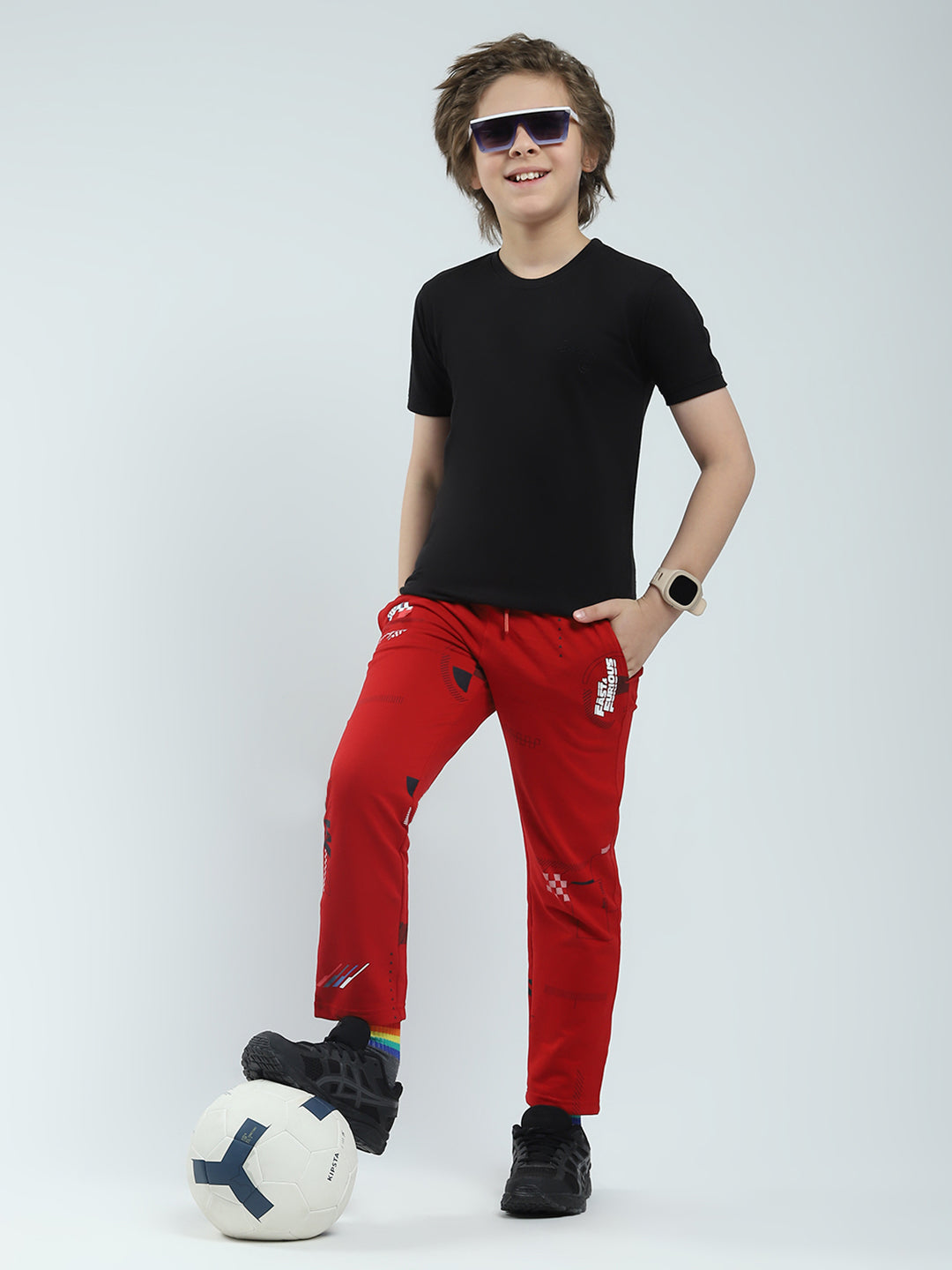 Boys Red Printed Regular Fit Lower
