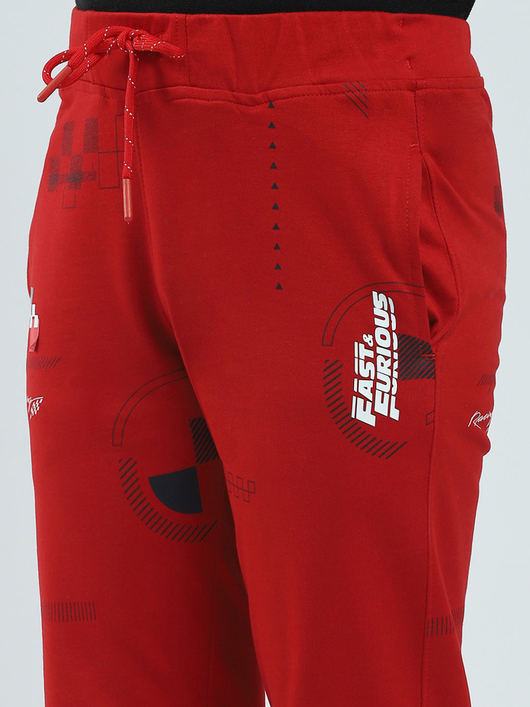 Boys Red Printed Regular Fit Lower