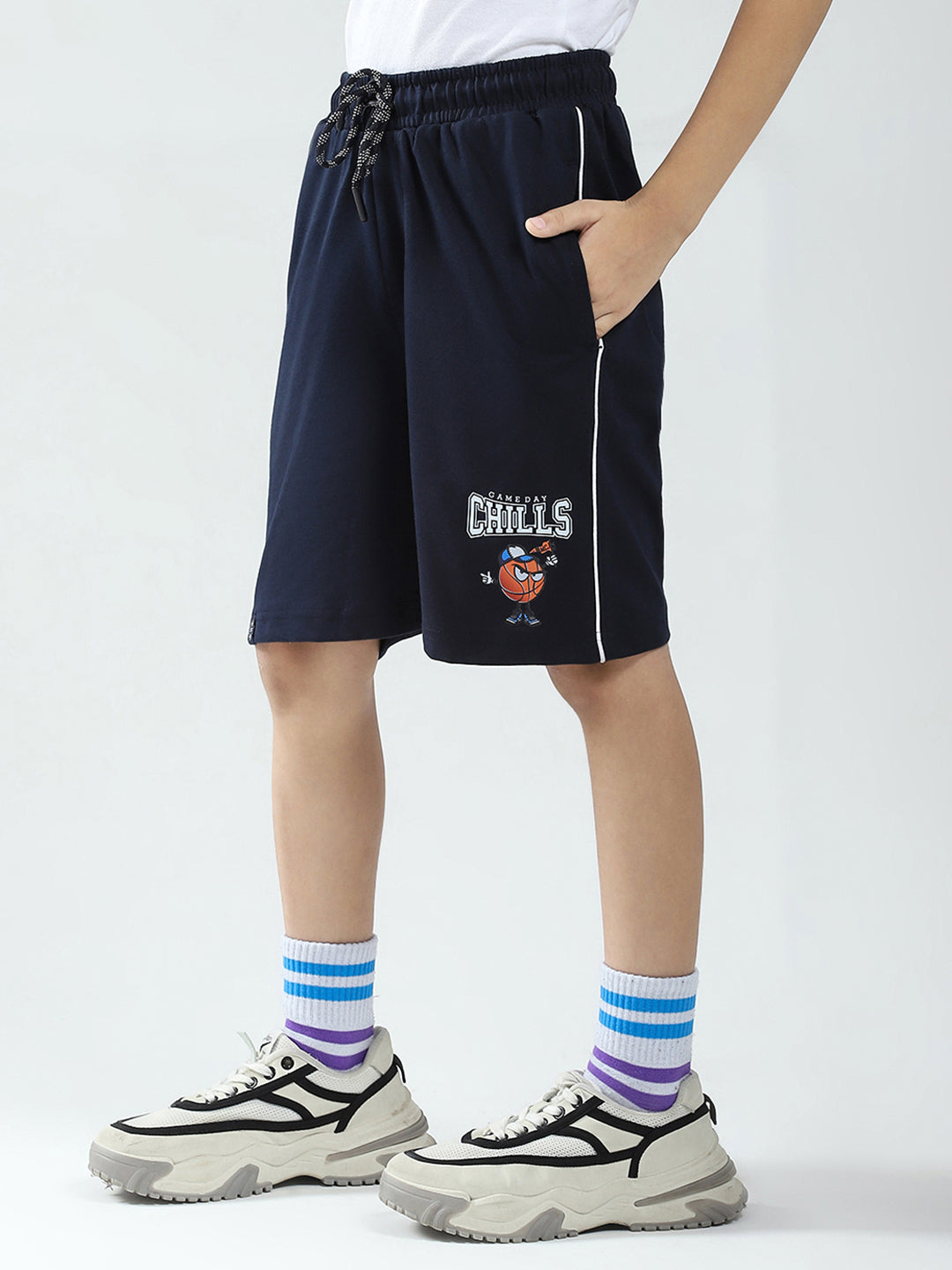 Boys Blue Printed Round Neck Half Sleeve Bermuda Set