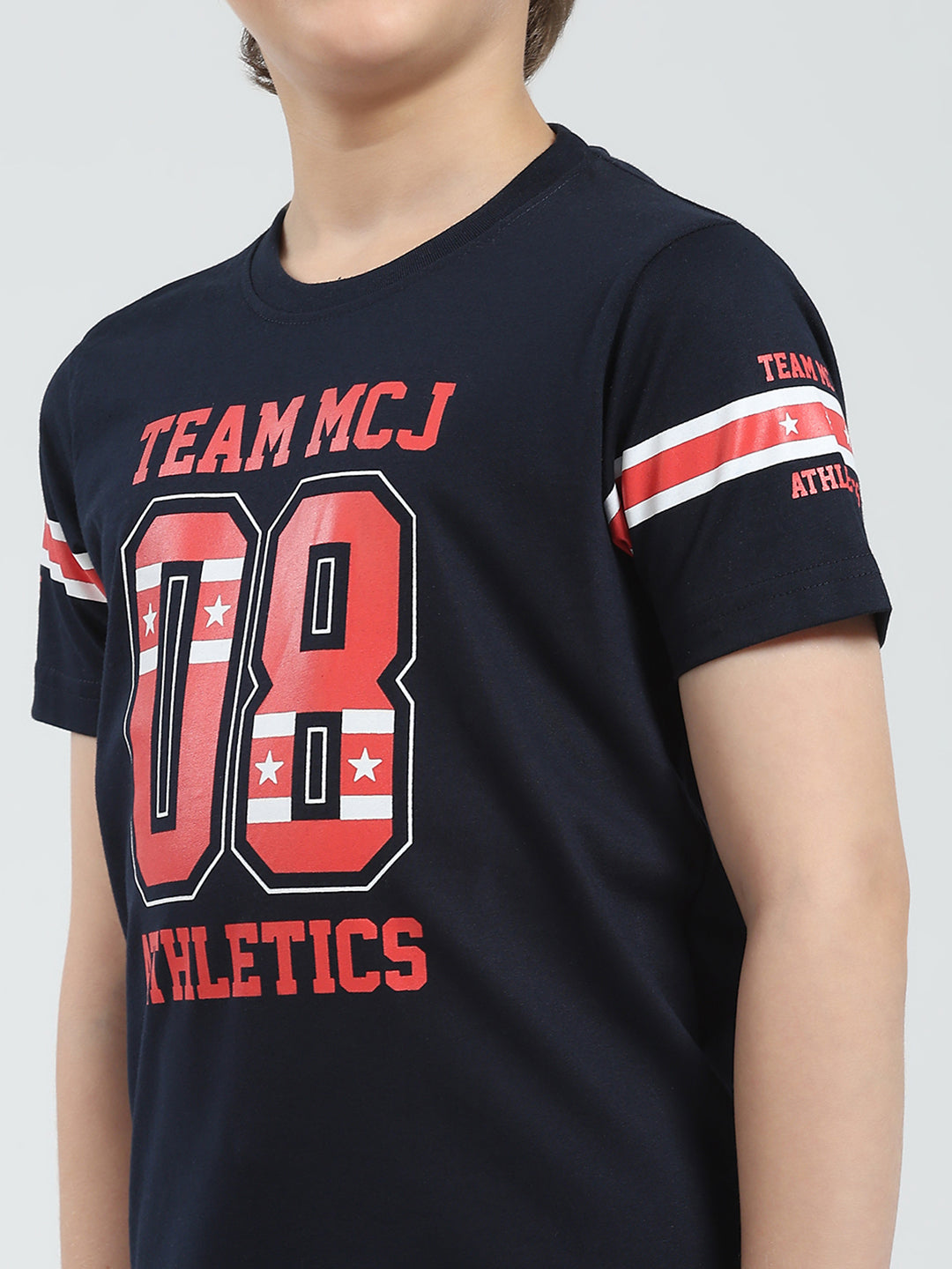 Boys Navy Blue Printed Round Neck Half Sleeve Bermuda Set