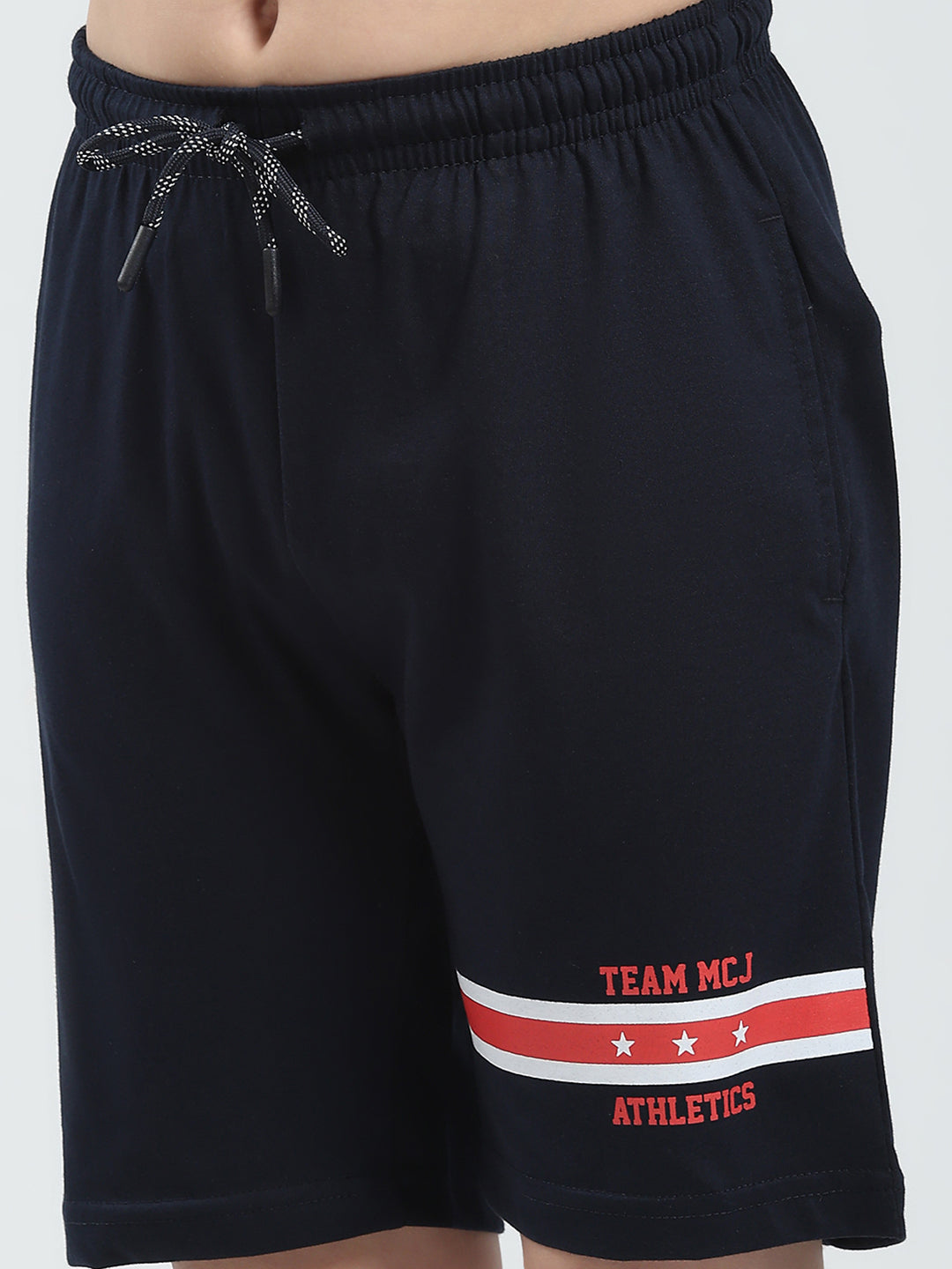 Boys Navy Blue Printed Round Neck Half Sleeve Bermuda Set