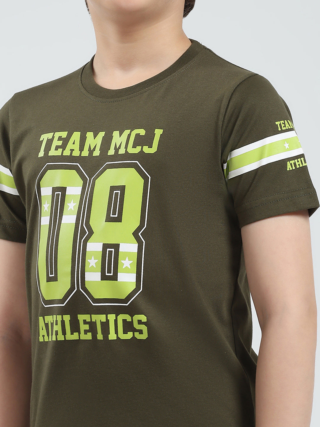 Boys Olive Printed Round Neck Half Sleeve Bermuda Set