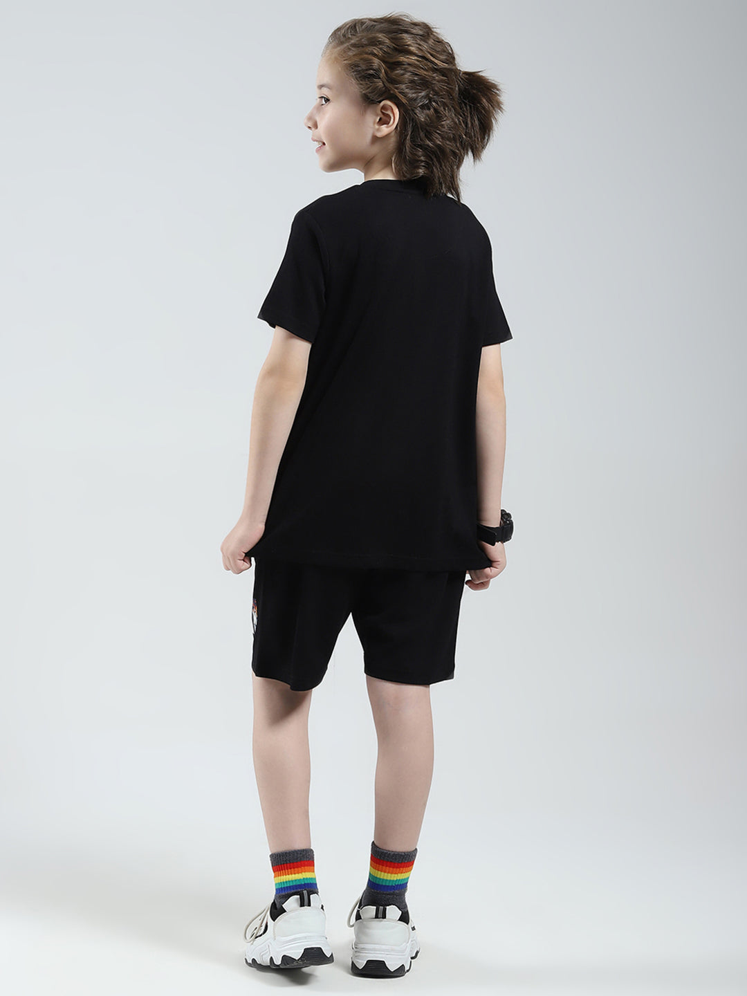 Boys Black Printed Round Neck Half Sleeve Bermuda Set