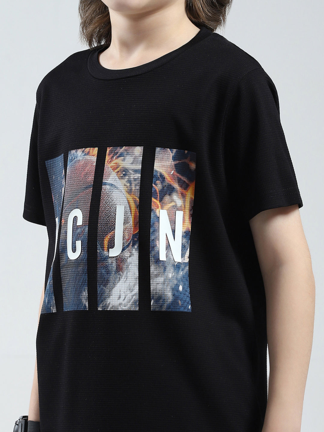 Boys Black Printed Round Neck Half Sleeve Bermuda Set