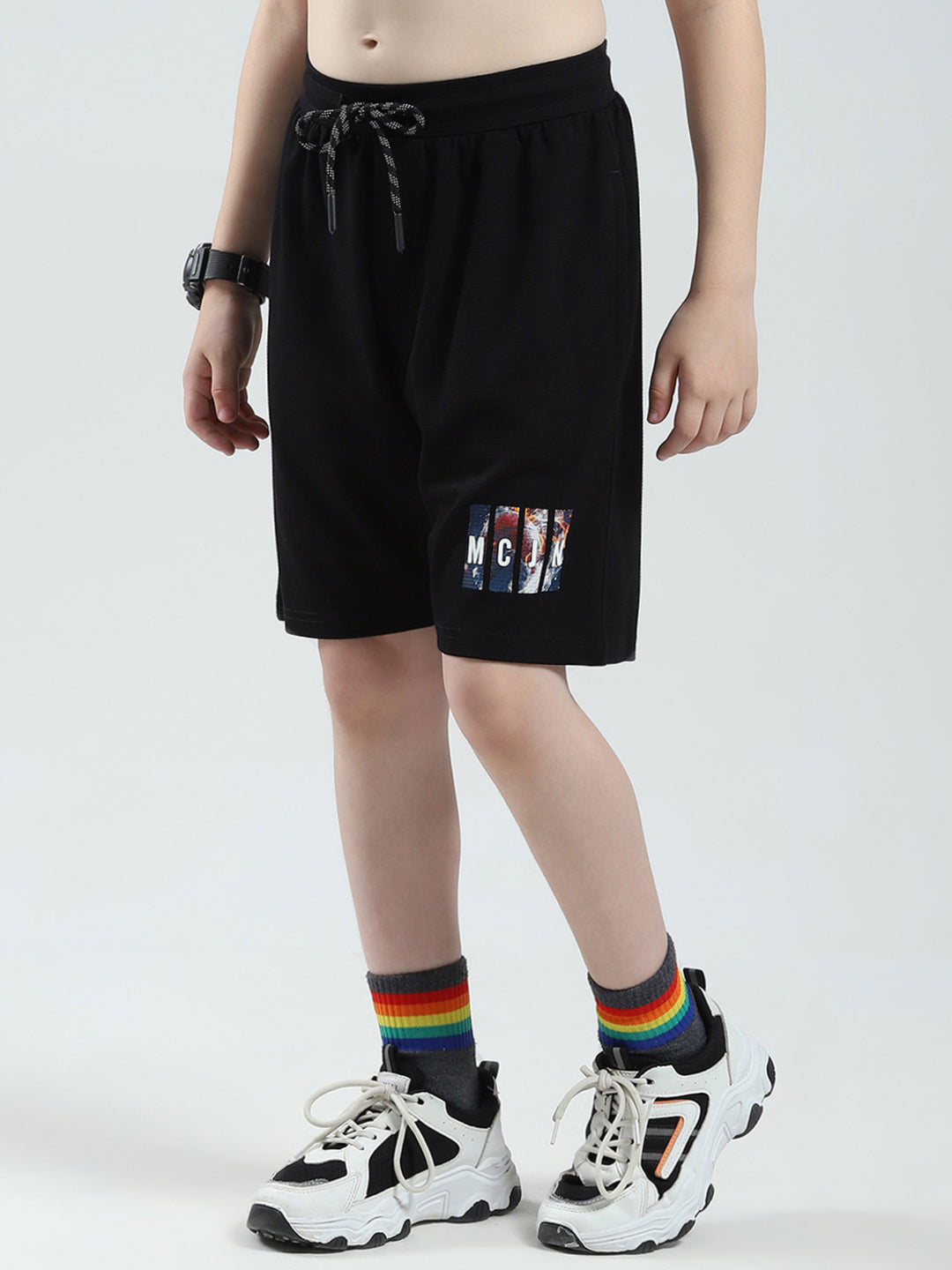 Boys Black Printed Round Neck Half Sleeve Bermuda Set