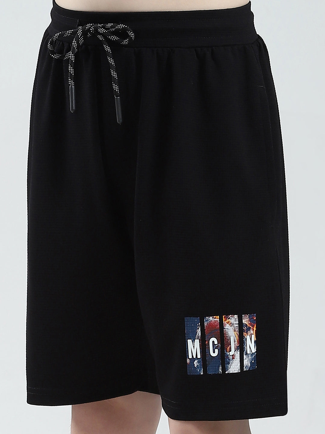 Boys Black Printed Round Neck Half Sleeve Bermuda Set