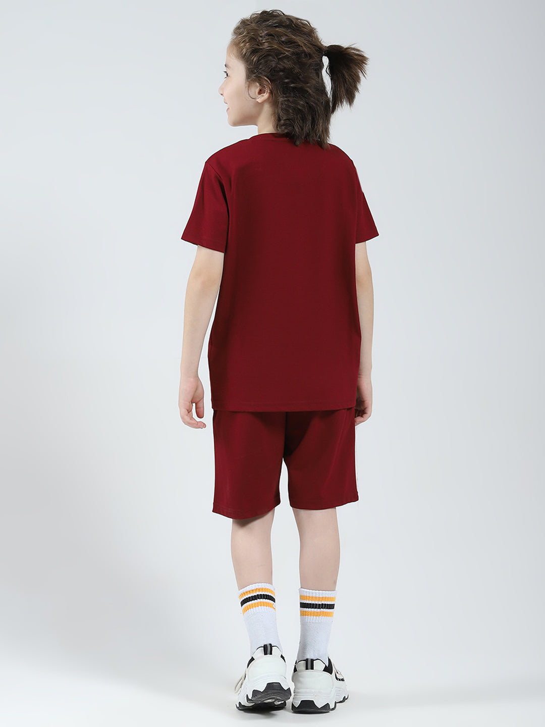 Boys Maroon Printed Round Neck Half Sleeve Bermuda Set