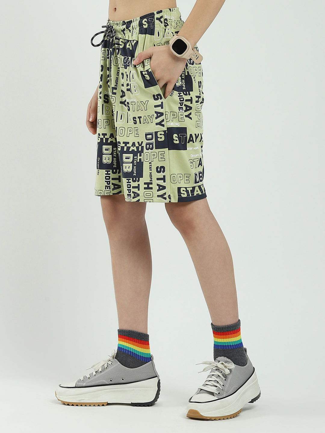 Boys Green Printed Round Neck Half Sleeve Bermuda Set