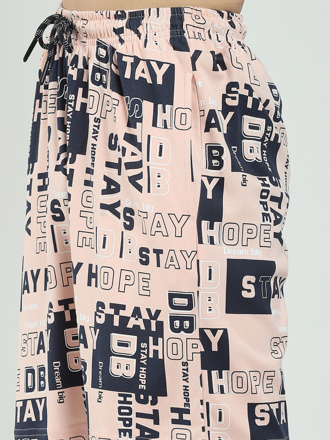 Boys Peach Printed Round Neck Half Sleeve Bermuda Set