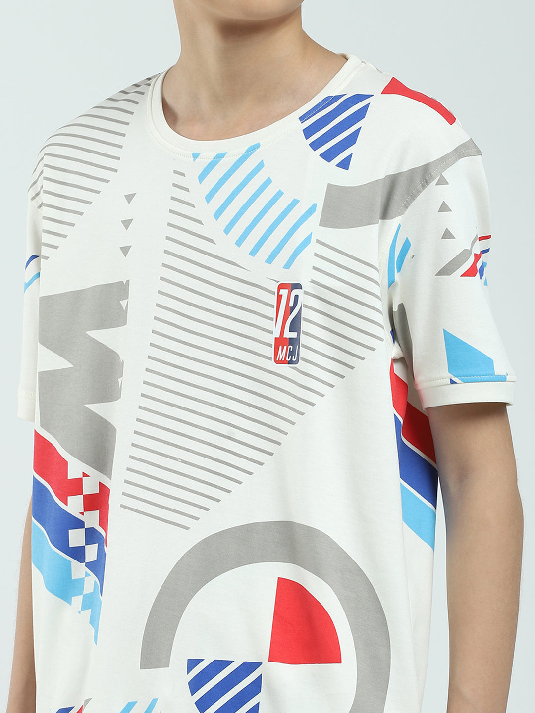 Boys White Printed Round Neck Half Sleeve Bermuda Set