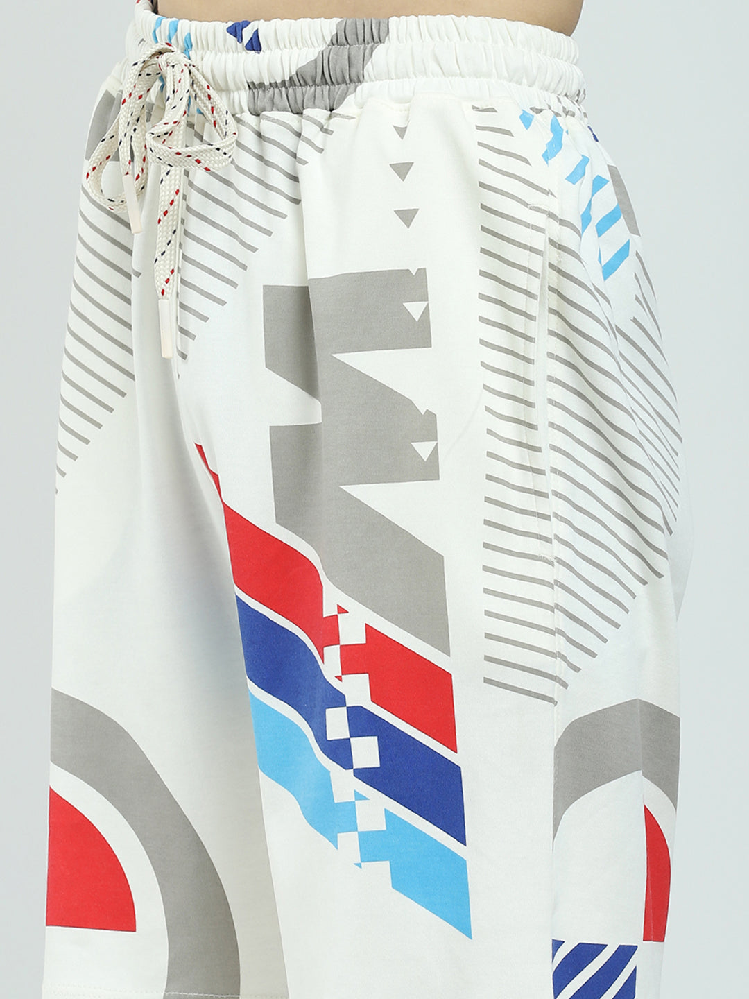 Boys White Printed Round Neck Half Sleeve Bermuda Set