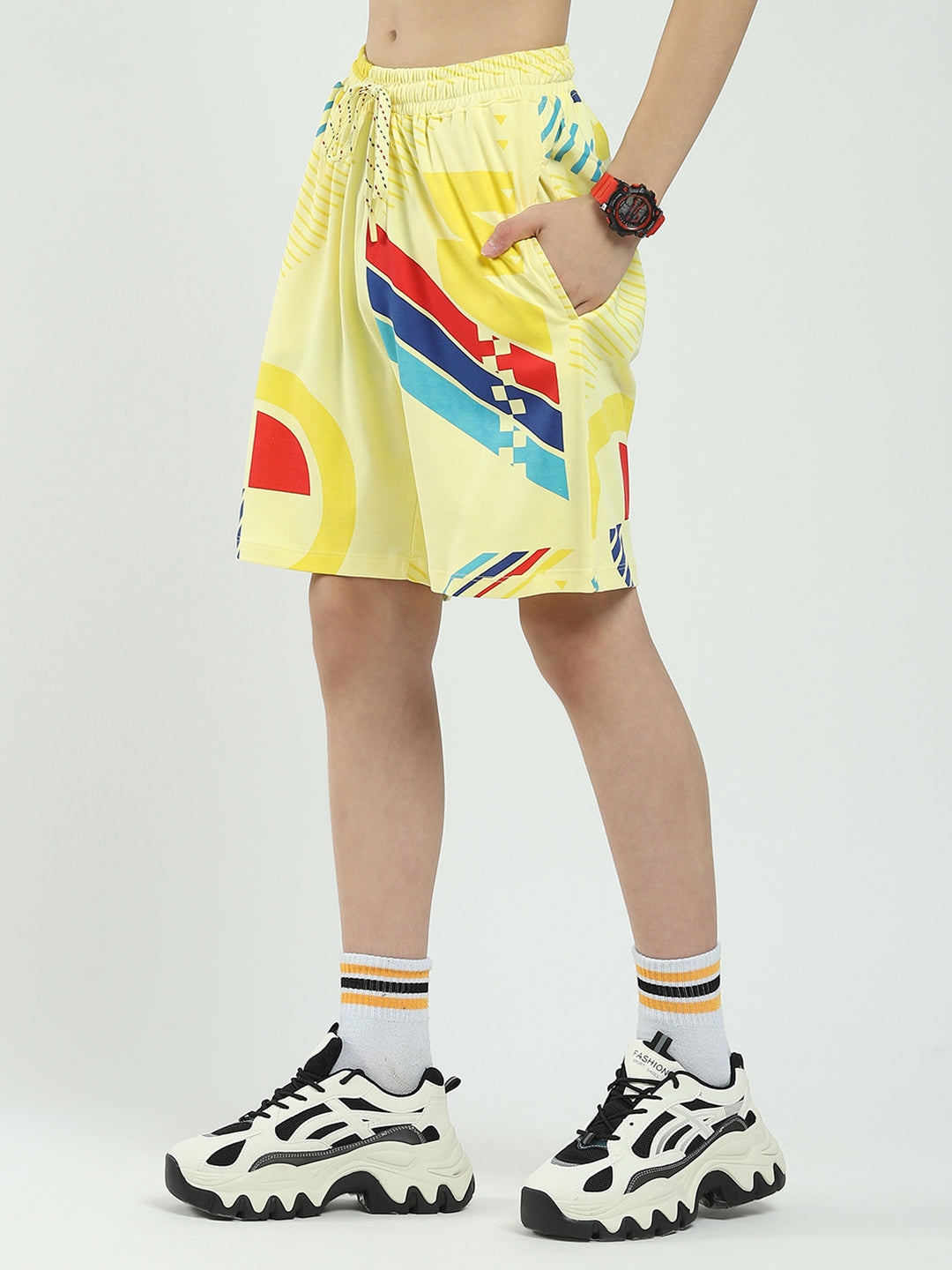 Boys Yellow Printed Round Neck Half Sleeve Bermuda Set