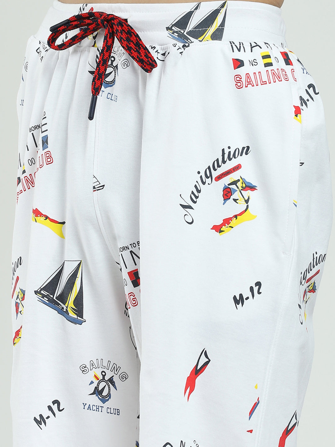 Boys White Printed Round Neck Half Sleeve Bermuda Set