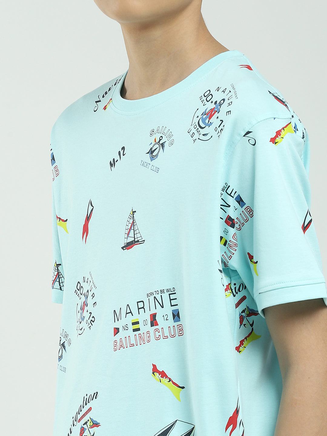 Boys Blue Printed Round Neck Half Sleeve Bermuda Set