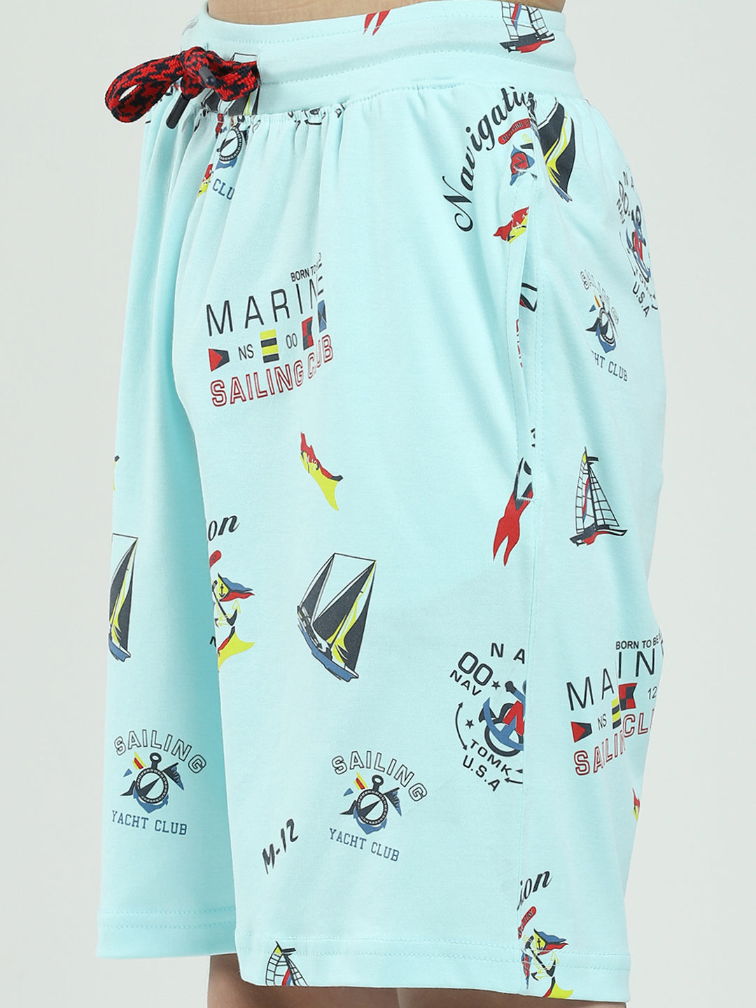 Boys Blue Printed Round Neck Half Sleeve Bermuda Set