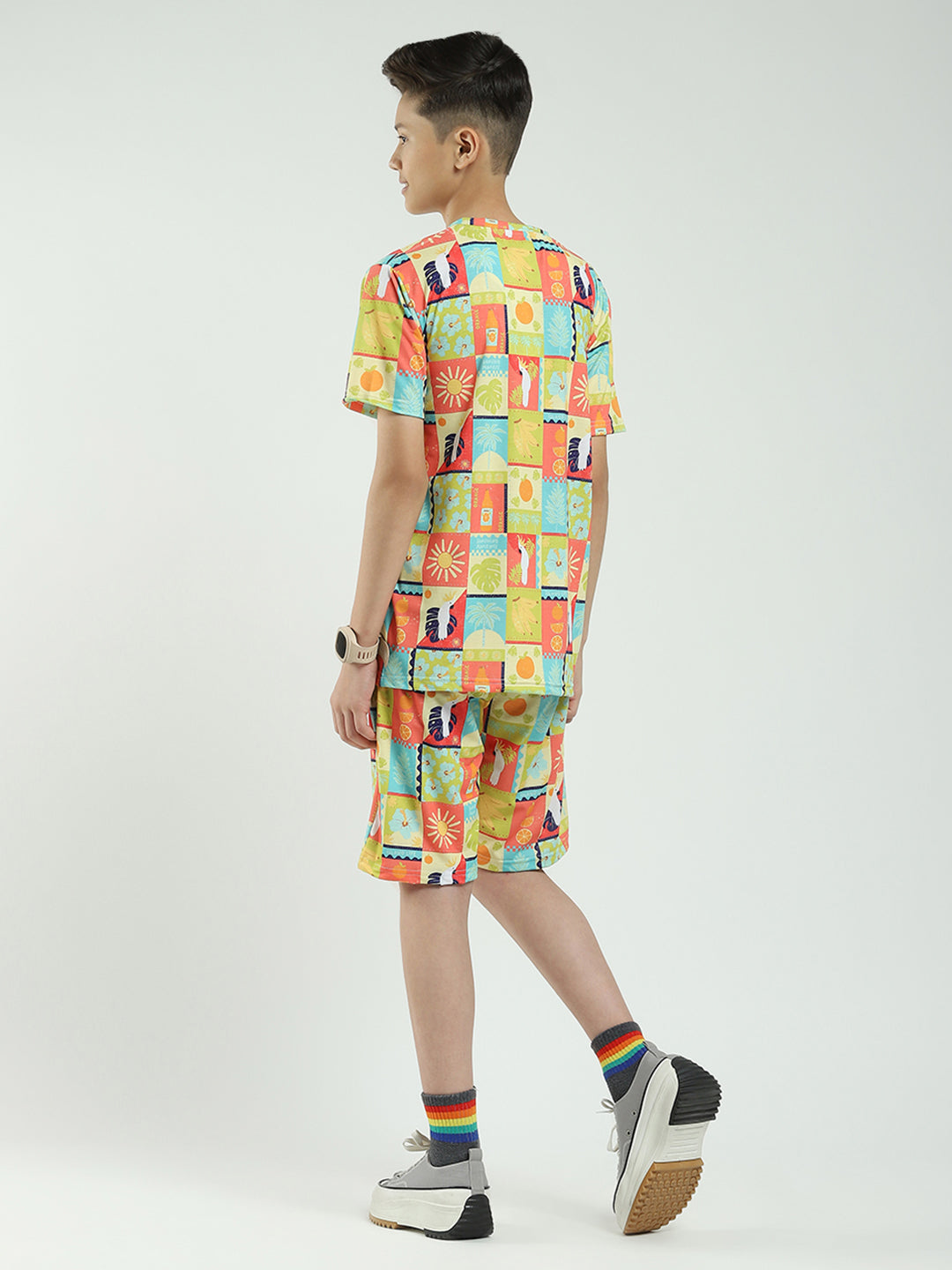 Boys Multicolor Printed Round Neck Half Sleeve Bermuda Set