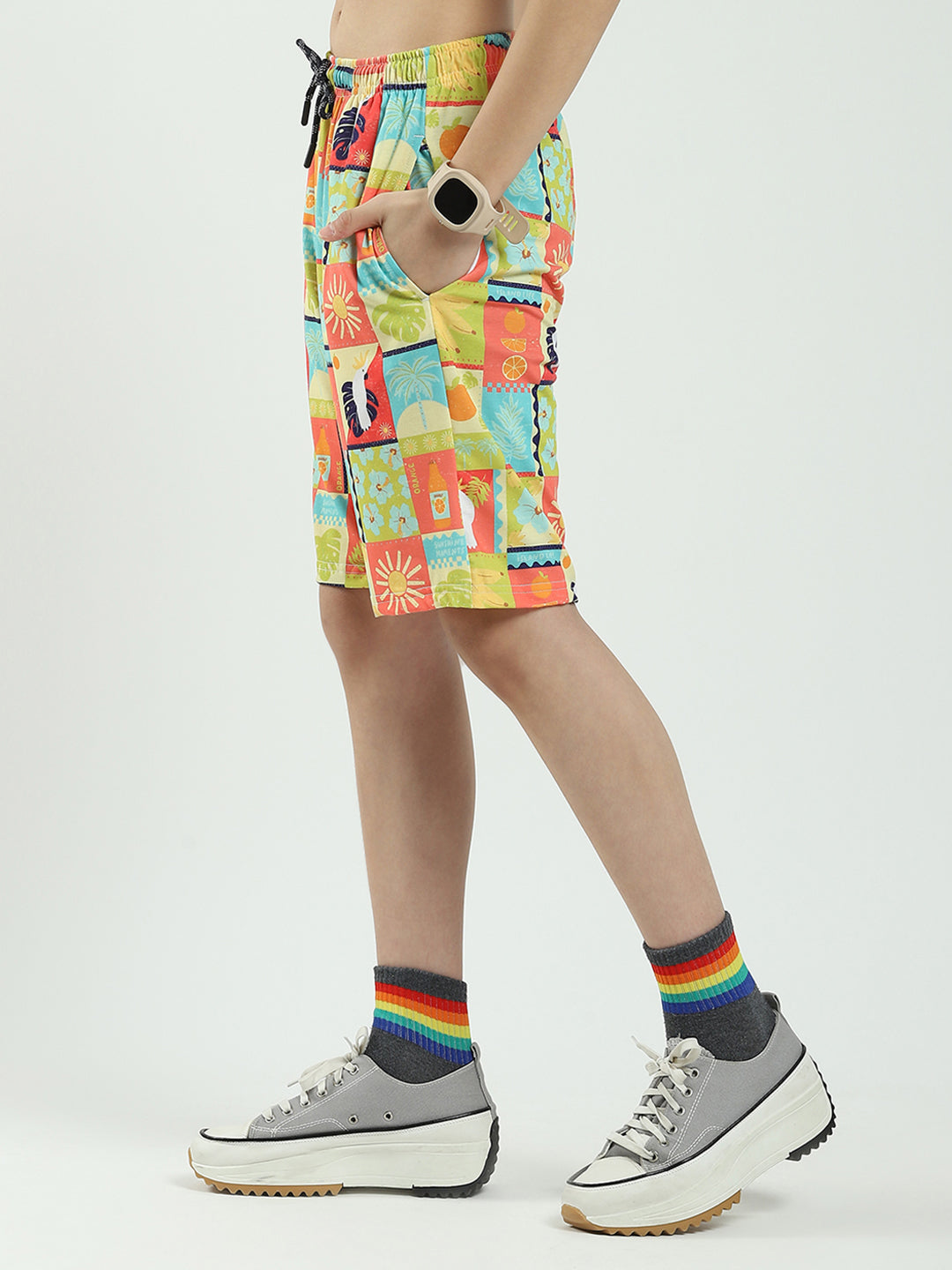 Boys Multicolor Printed Round Neck Half Sleeve Bermuda Set