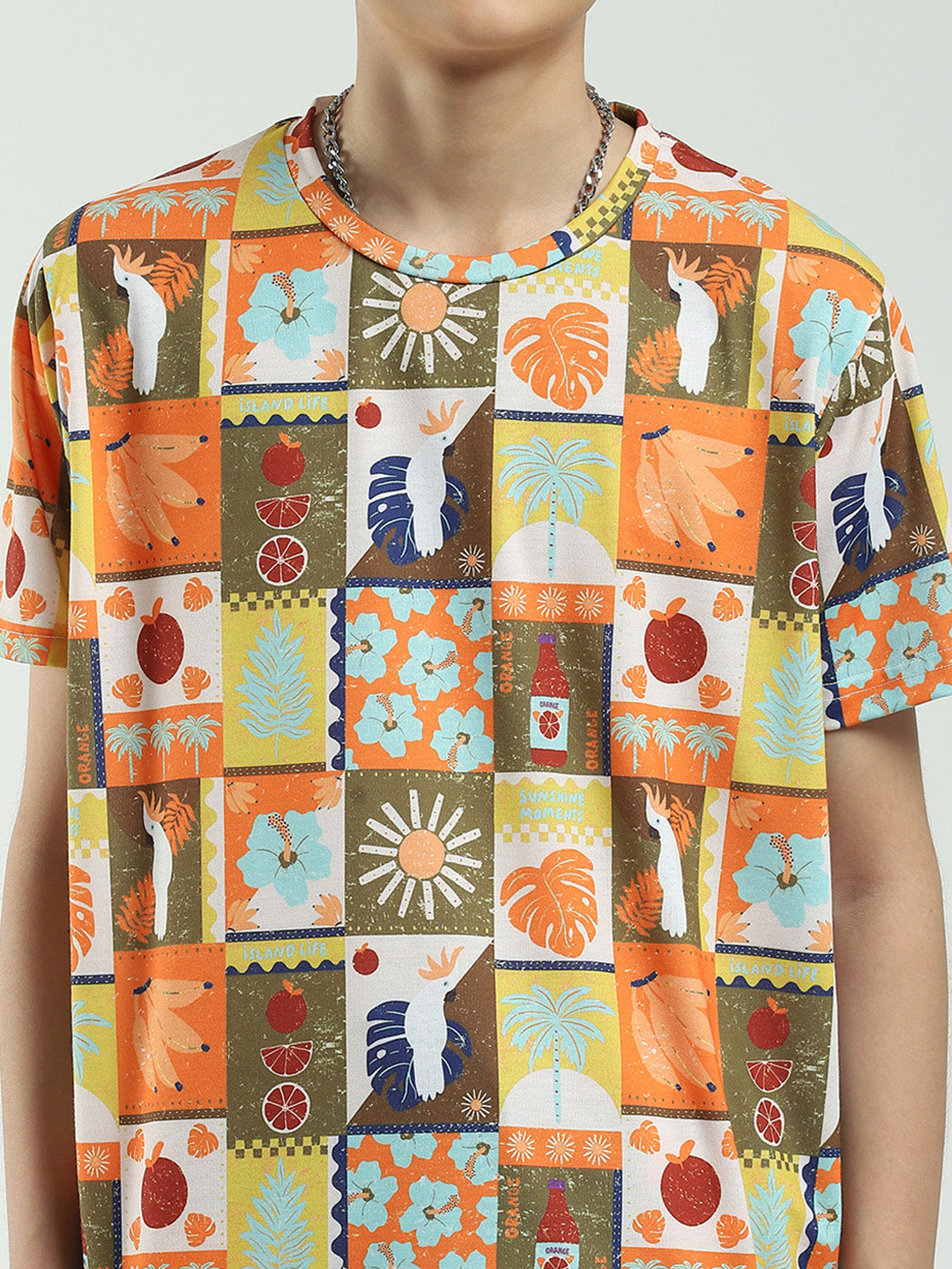 Boys Brown Printed Round Neck Half Sleeve Bermuda Set