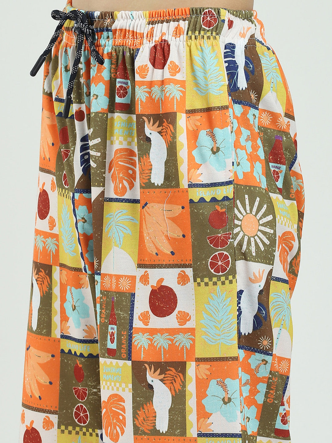 Boys Brown Printed Round Neck Half Sleeve Bermuda Set