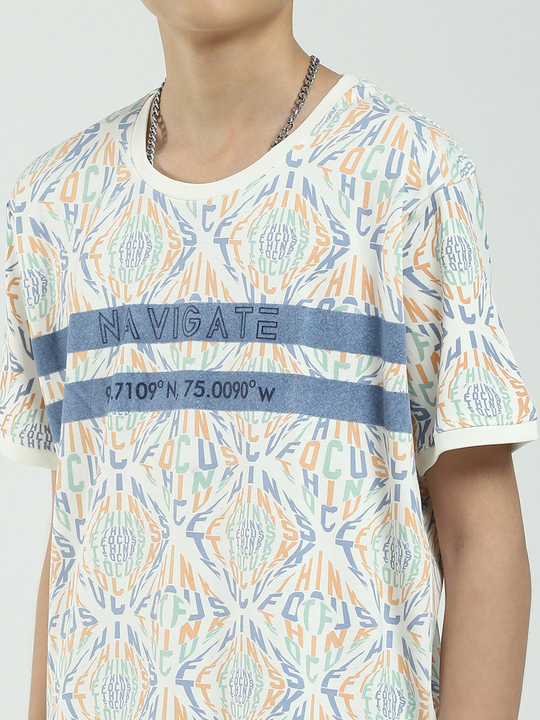 Boys Off White Printed Round Neck Half Sleeve Bermuda Set