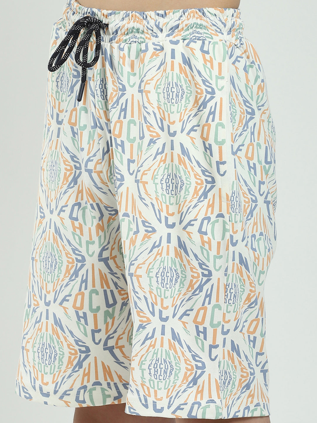 Boys Off White Printed Round Neck Half Sleeve Bermuda Set