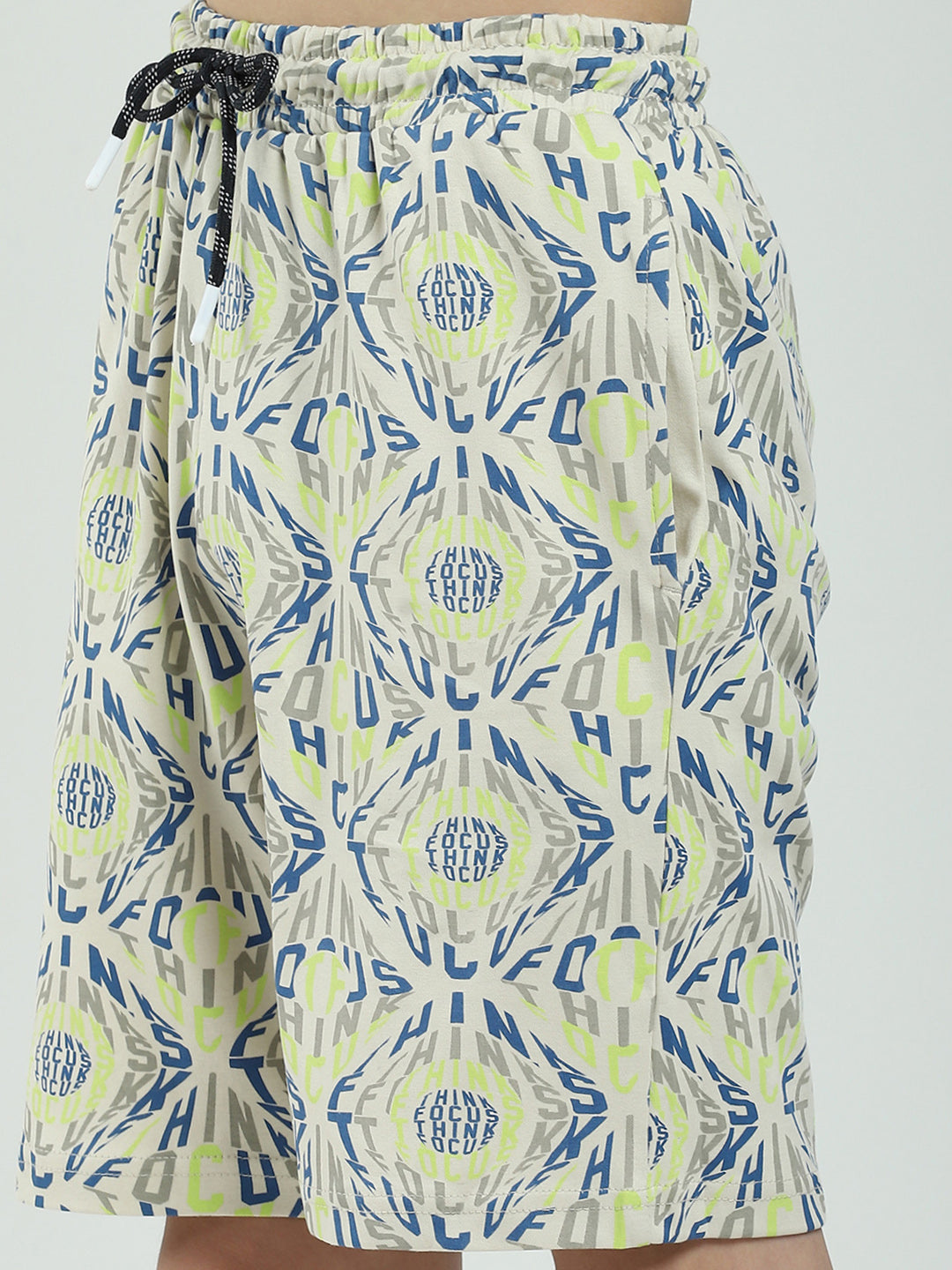 Boys Beige Printed Round Neck Half Sleeve Bermuda Set