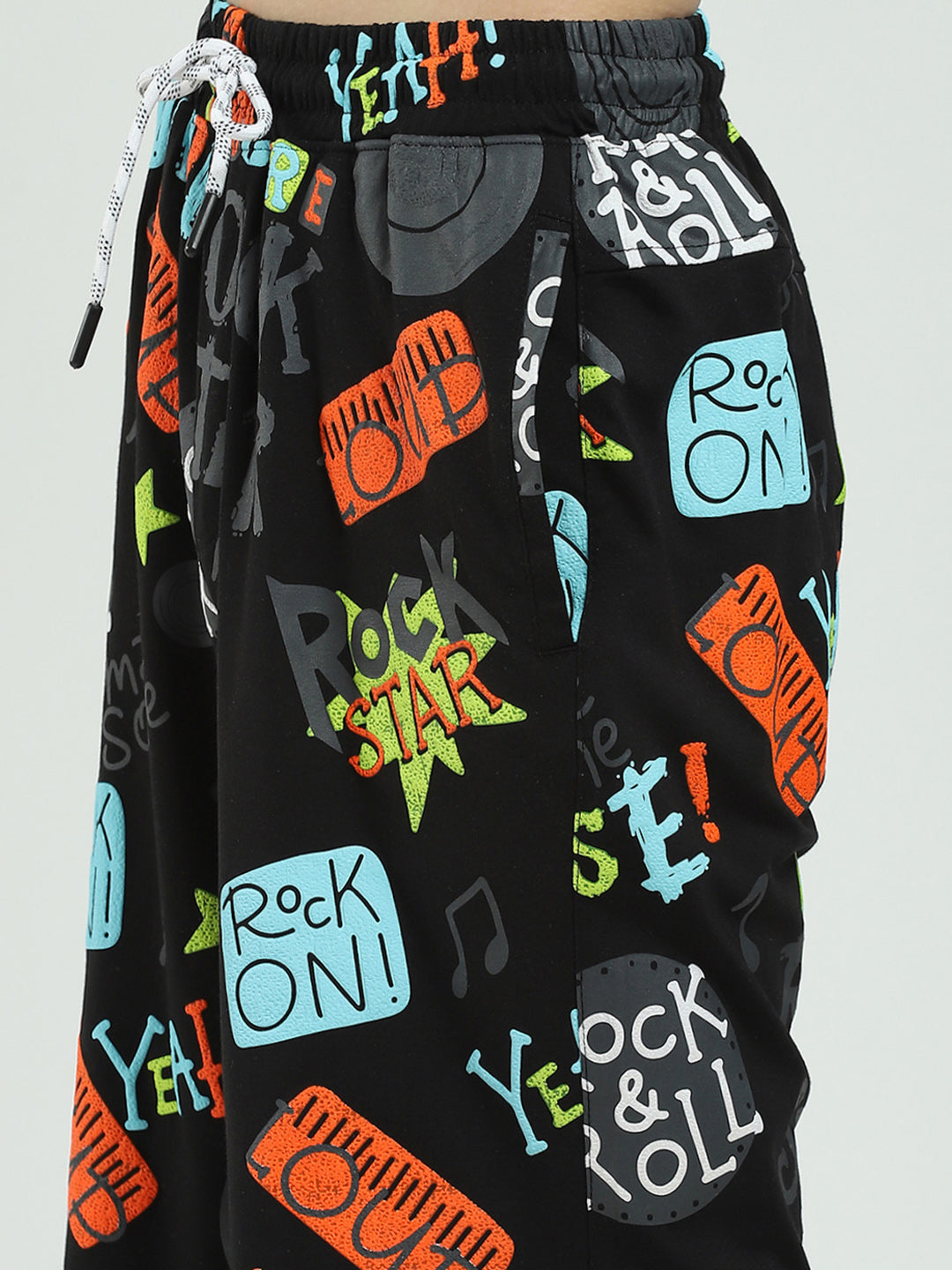 Boys Black Printed Round Neck Half Sleeve Bermuda Set