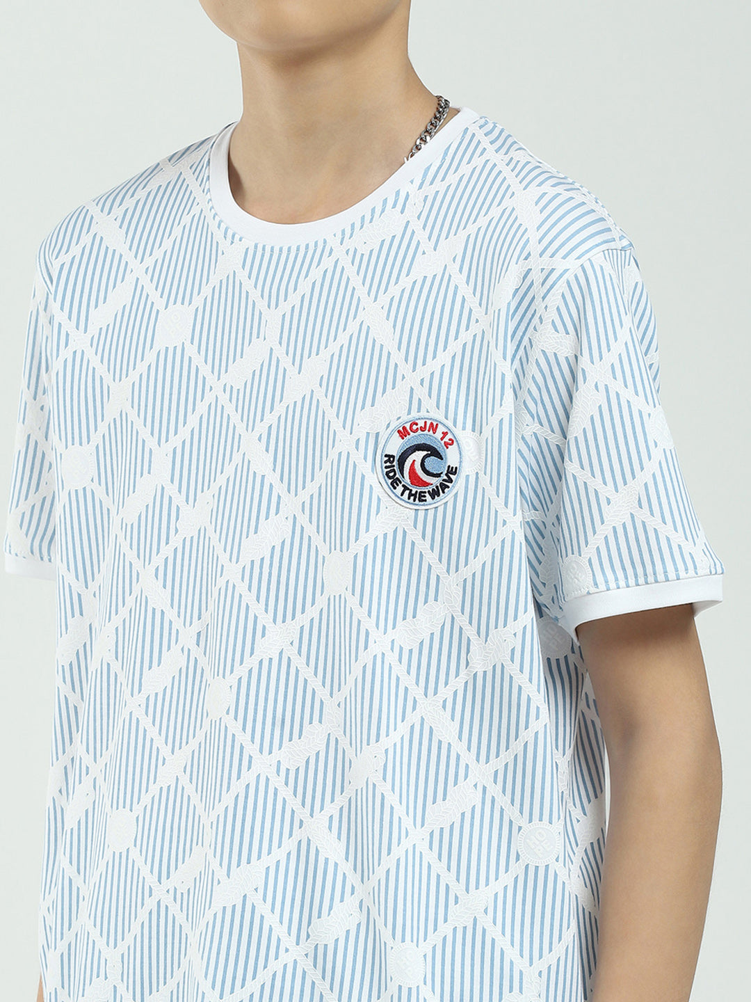 Boys Blue Printed Round Neck Half Sleeve Bermuda Set