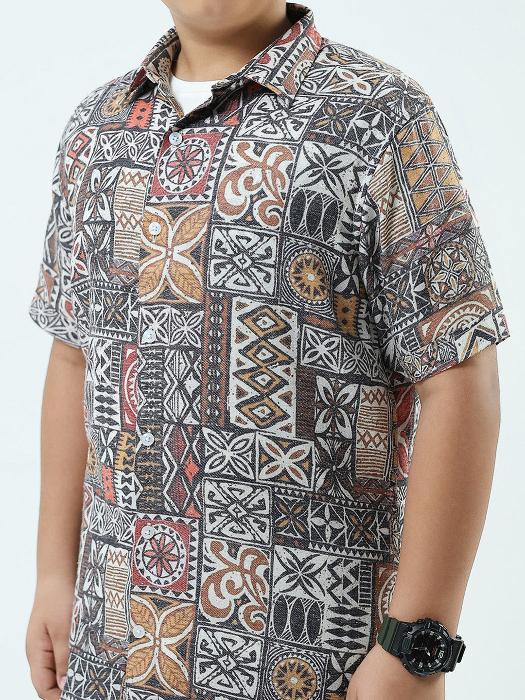 Boys Navy Blue Printed Collar Half Sleeve 3 Pcs Cords Set